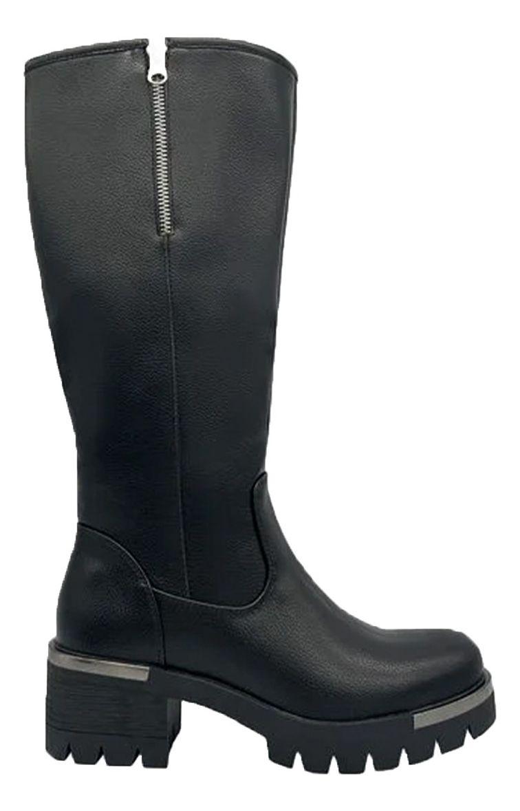 Bota Larga Mujer Casual Eco Cuero Moda Clasico-1
