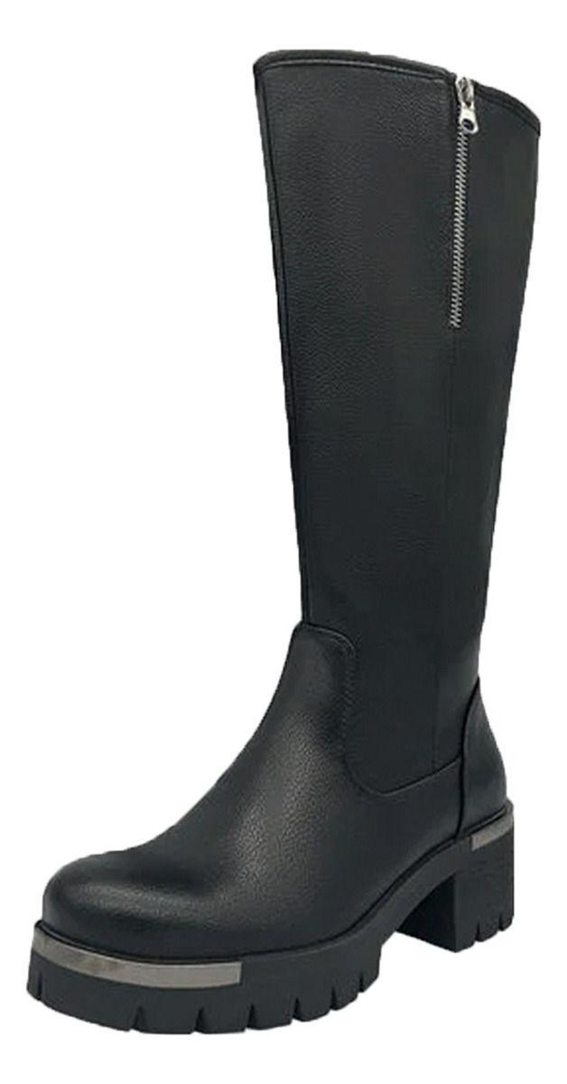 Bota Larga Mujer Casual Eco Cuero Moda Clasico-2