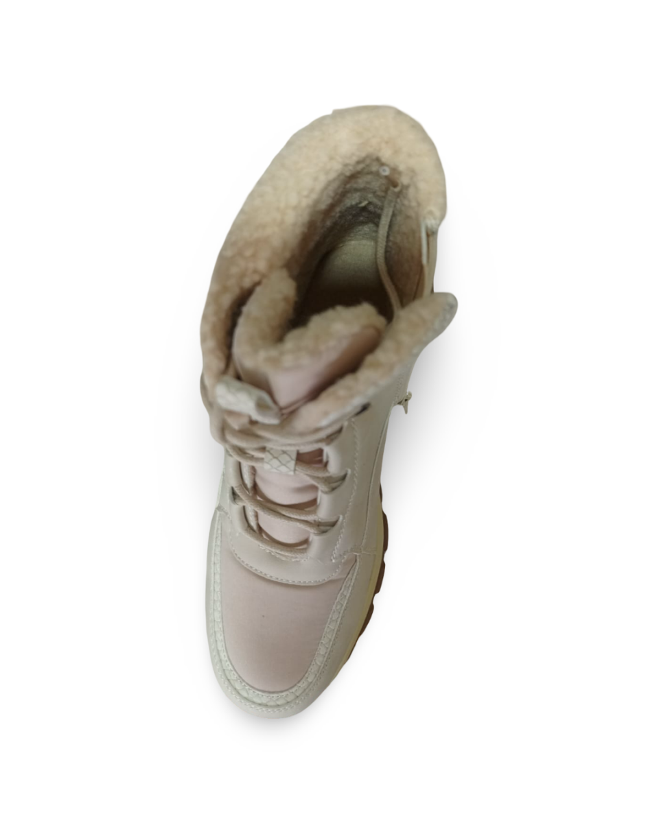 Botín Térmico Acolchado Negro Y Beige Pasadores Metálicos-5