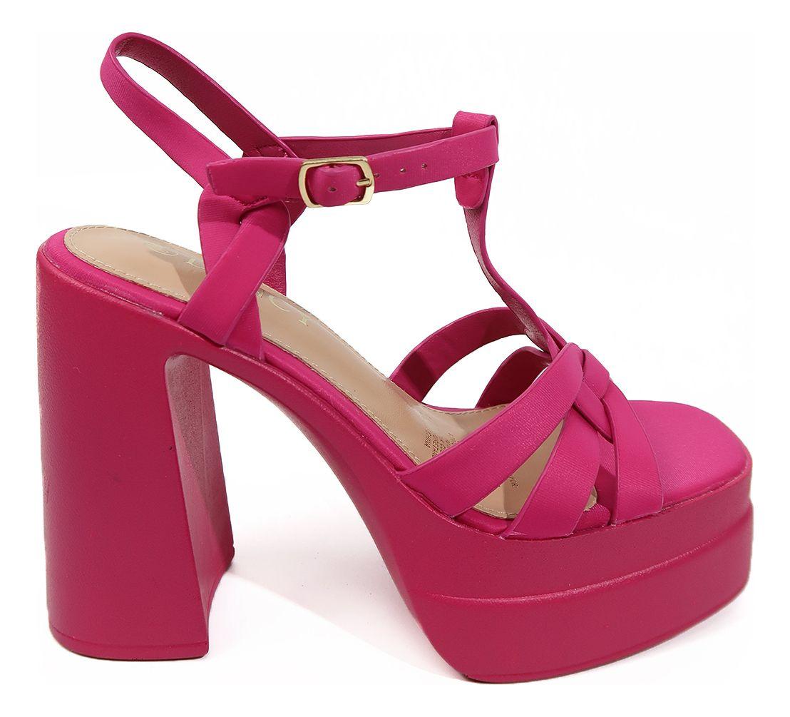 Sandalias Con Taco Abiertas Fucsia De Tres Tiras-1