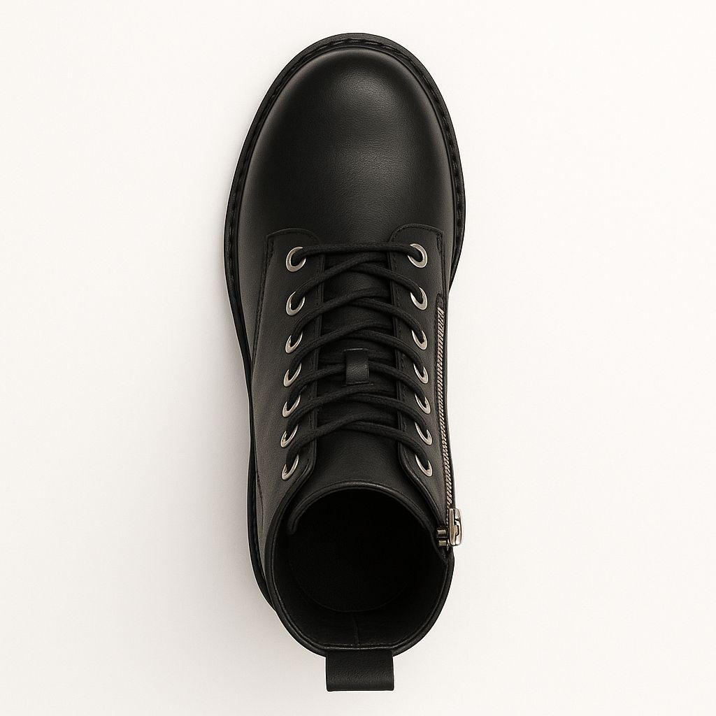 Botín Bota De Mujer Negra Casual Cremallera Y Cordones-4