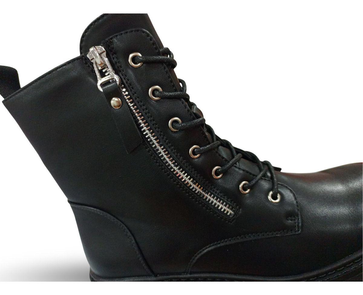 Botín Bota De Mujer Negra Casual Cremallera Y Cordones-5