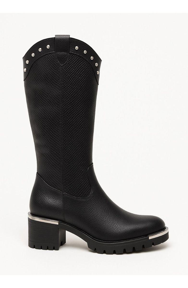 Bota Larga Mujer Casual Eco Cuero Moda Clásico Con Apliques-0