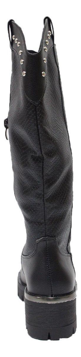 Bota Larga Mujer Casual Eco Cuero Moda Clásico Con Apliques-5