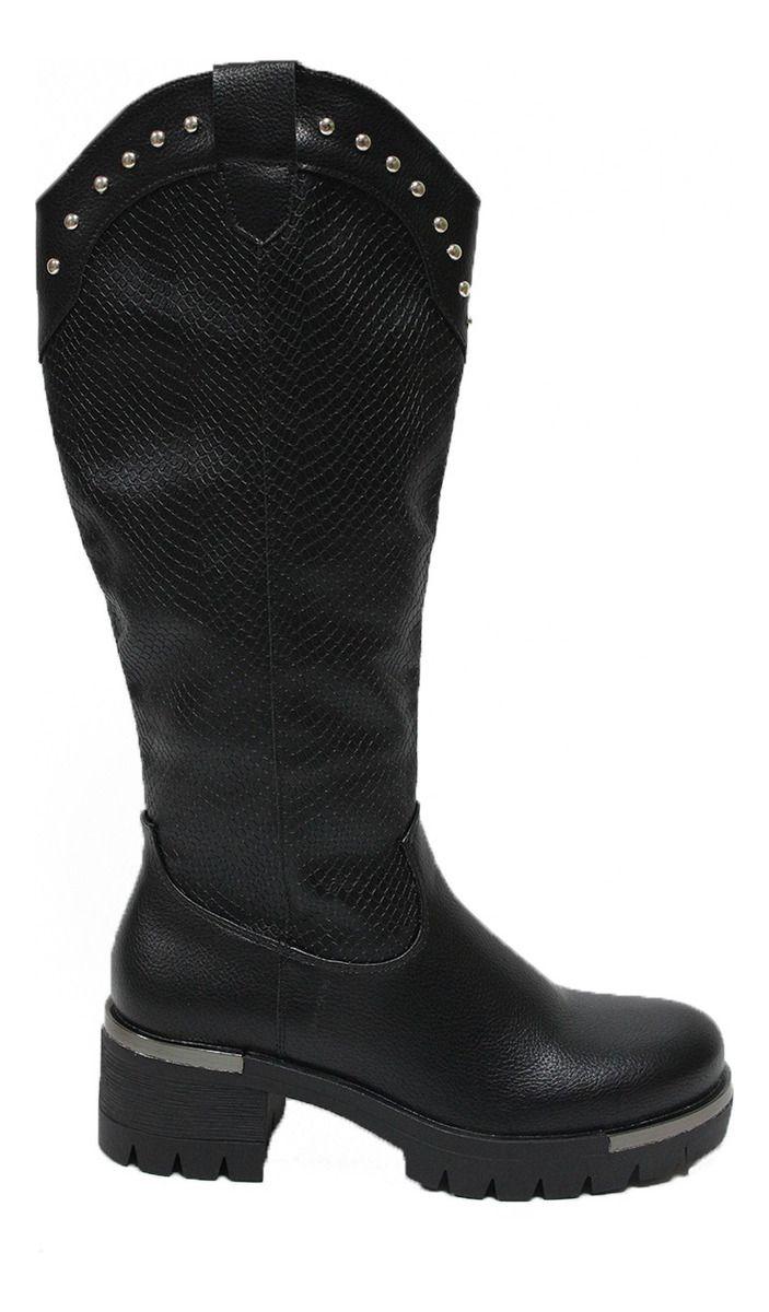 Bota Larga Mujer Casual Eco Cuero Moda Clásico Con Apliques-7