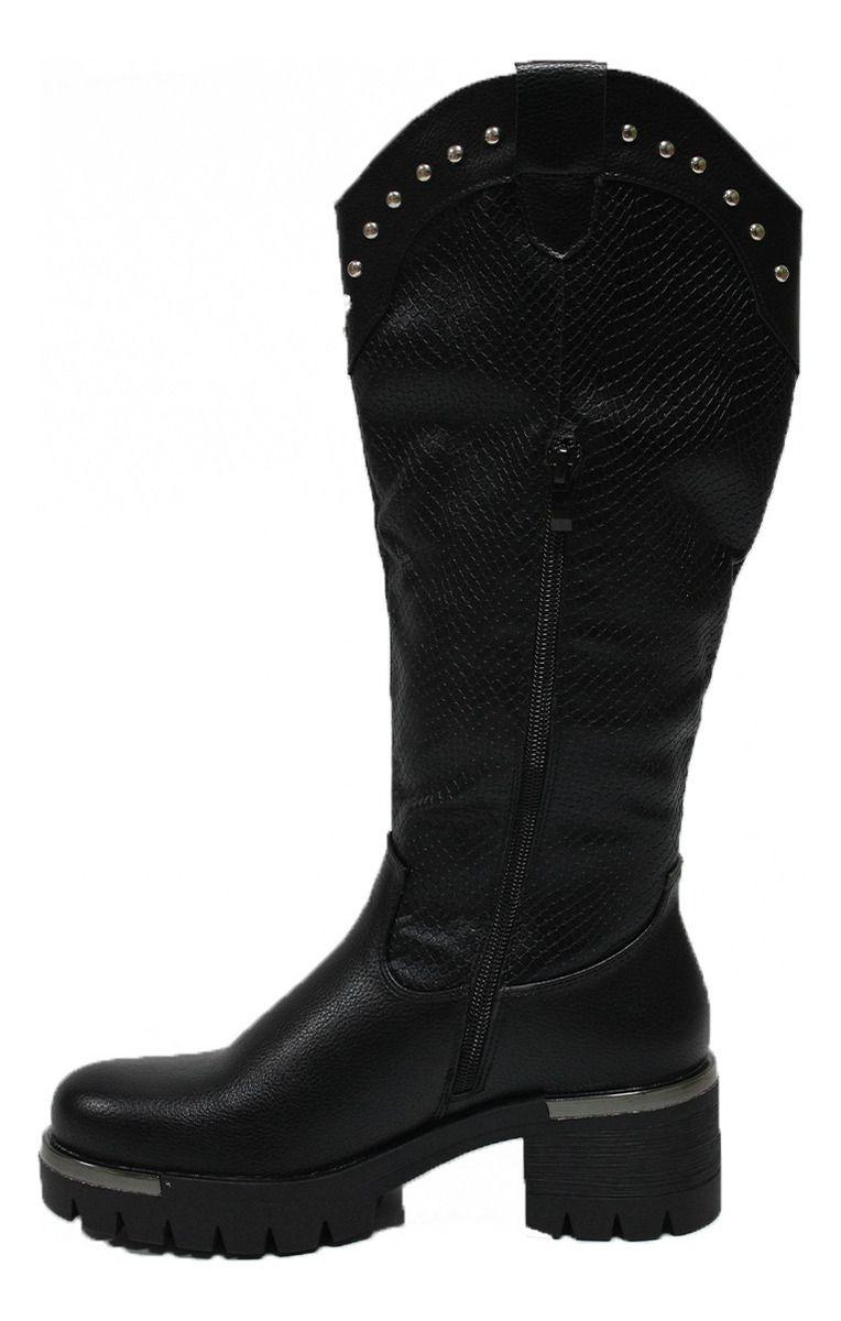 Bota Larga Mujer Casual Eco Cuero Moda Clásico Con Apliques-9