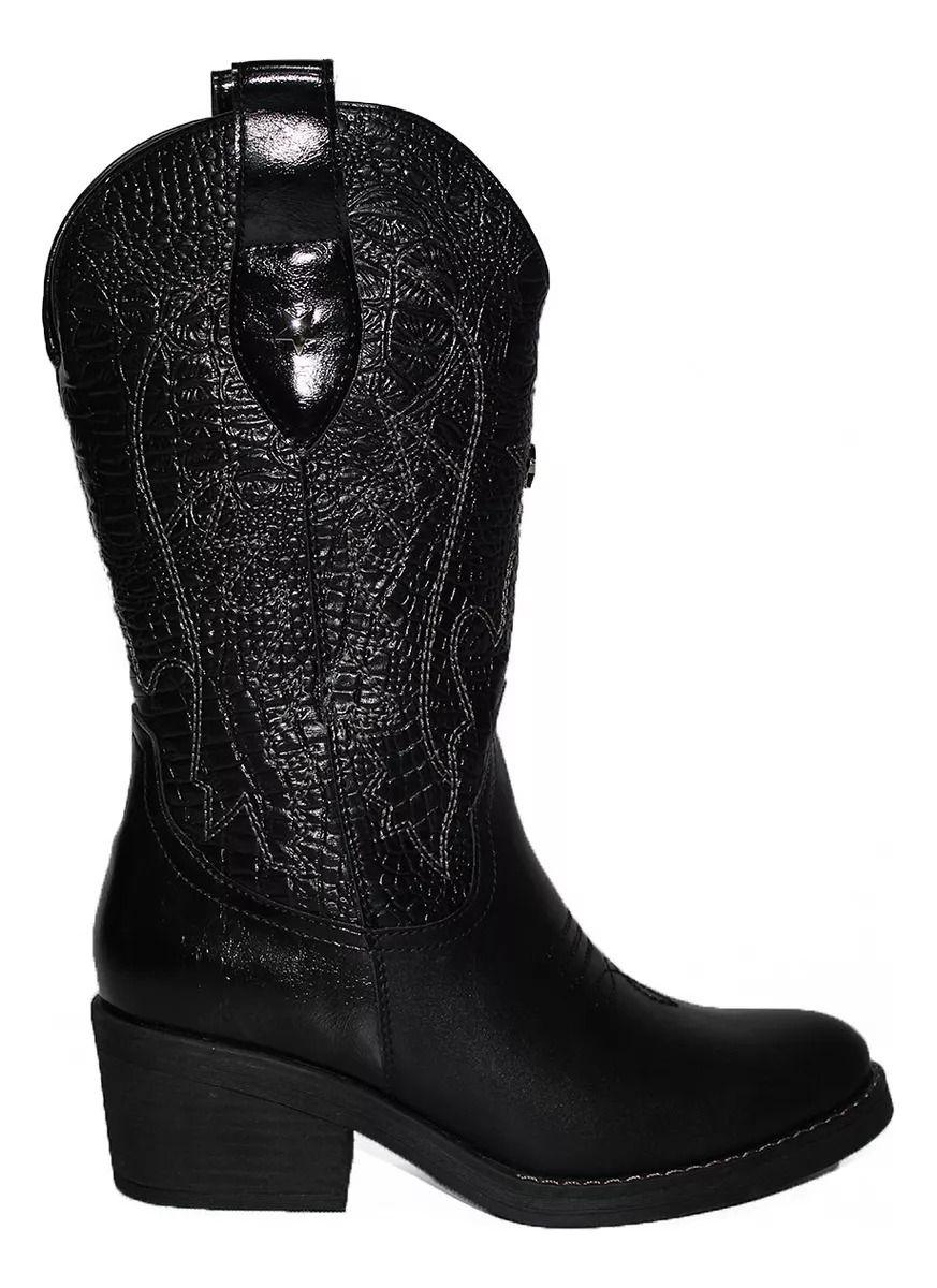 Botas Gina Cowboy Bordado Texanas Negro Chicbomb-0