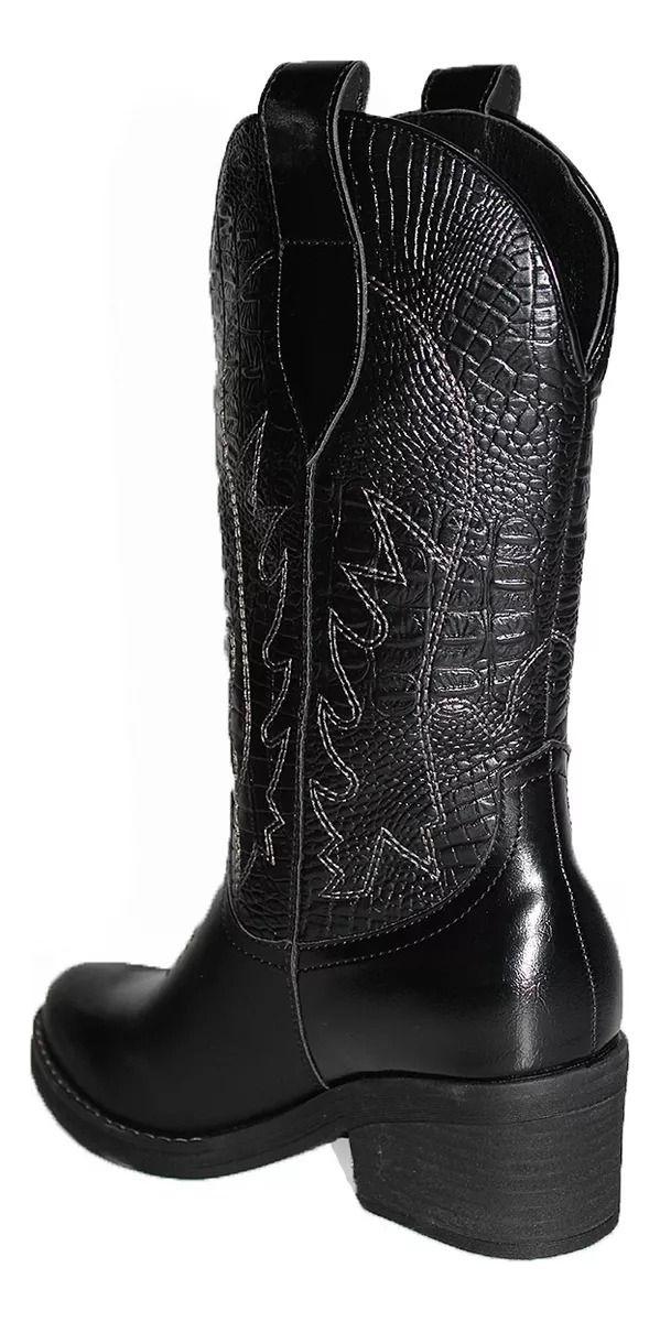 Botas Gina Cowboy Bordado Texanas Negro Chicbomb-1