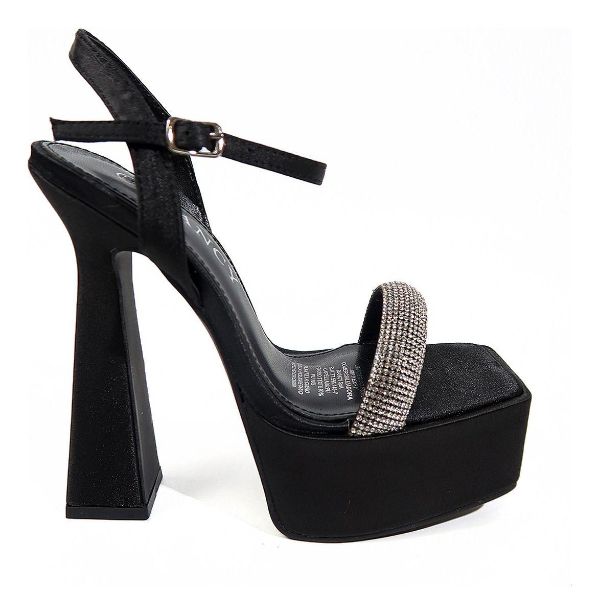 Sandalias De Taco Fiesta Apliques Brillantes Terciopelo-0