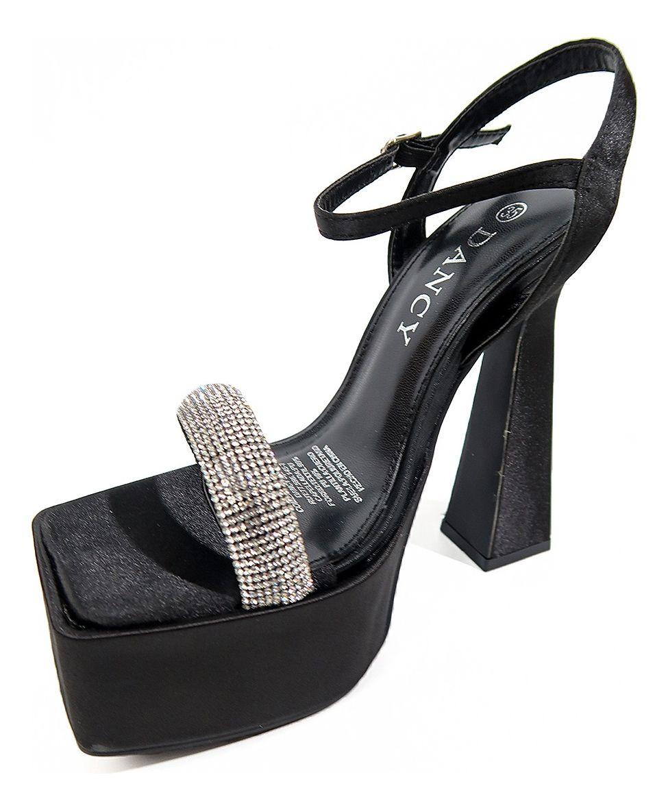 Sandalias De Taco Fiesta Apliques Brillantes Terciopelo-5