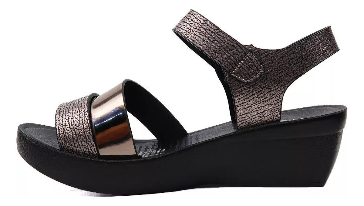 Chalas De Goma Metalizadas Plataforma Plana Y Baja Negras-0