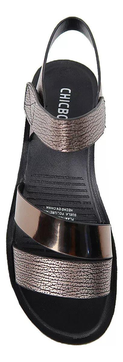 Chalas De Goma Metalizadas Plataforma Plana Y Baja Negras-1