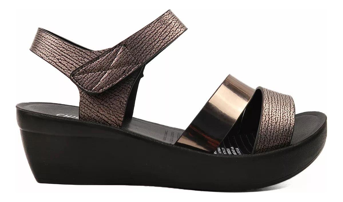 Chalas De Goma Metalizadas Plataforma Plana Y Baja Negras-2