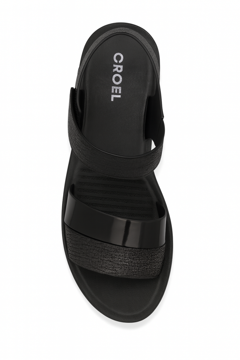 Chalas De Goma Metalizadas Plataforma Plana Y Baja Negras-3