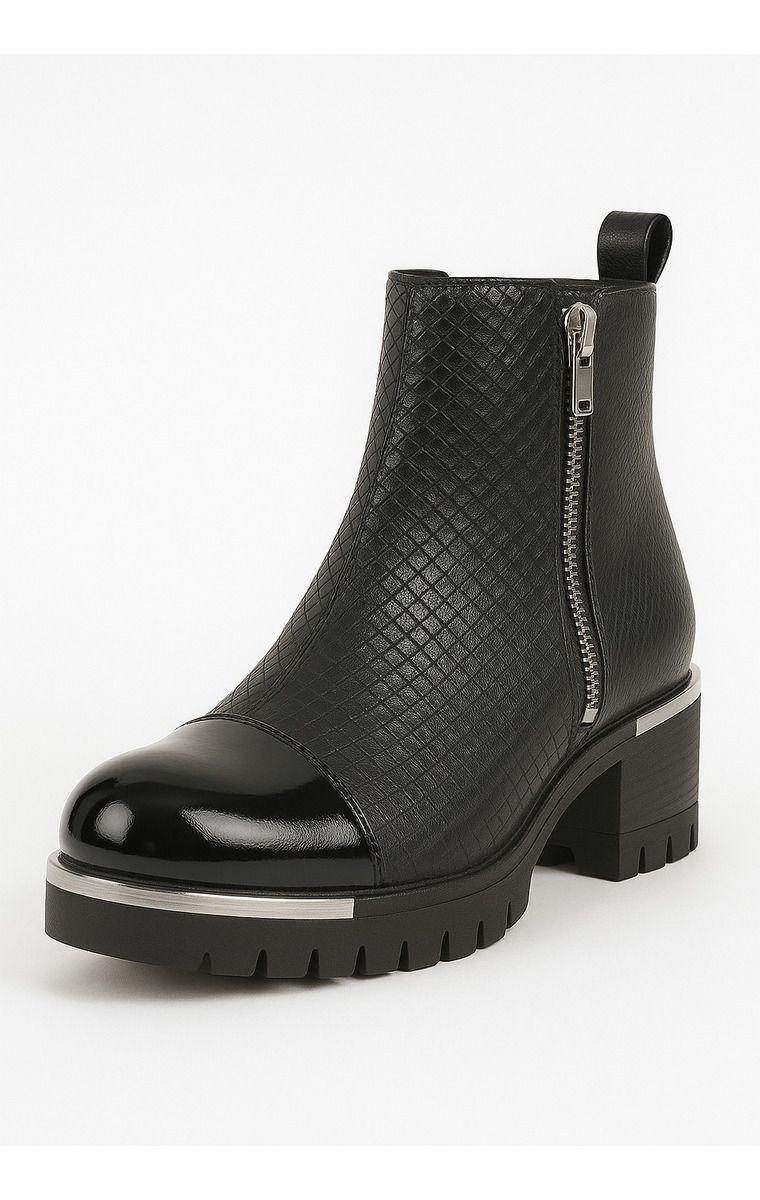 Botín Negro Mujer Acabado Charol + Textura Reptil-1