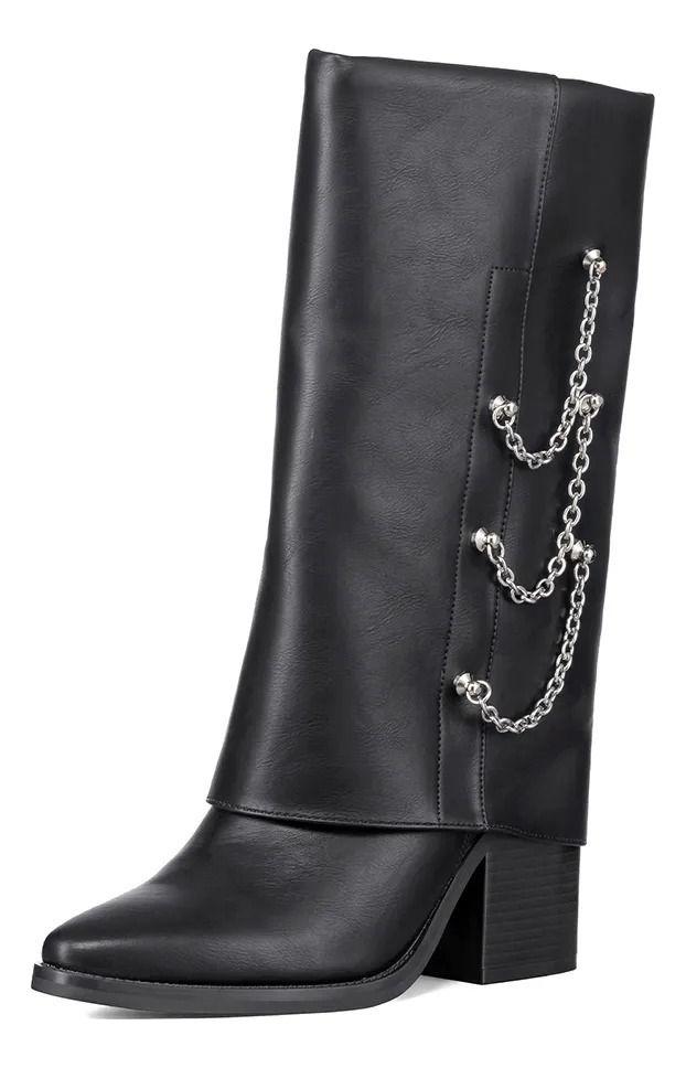 Botas Largas De Eco Cuero Para Mujer Con Tacón Grueso-2