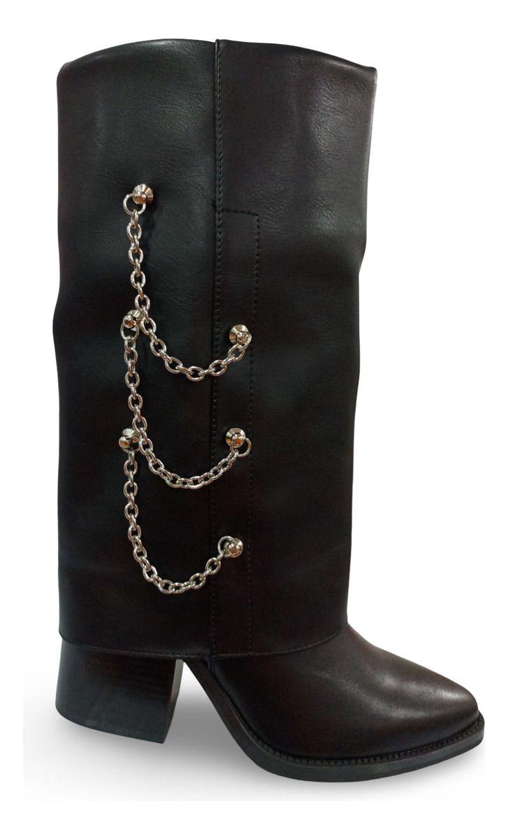 Botas Largas De Eco Cuero Para Mujer Con Tacón Grueso-6