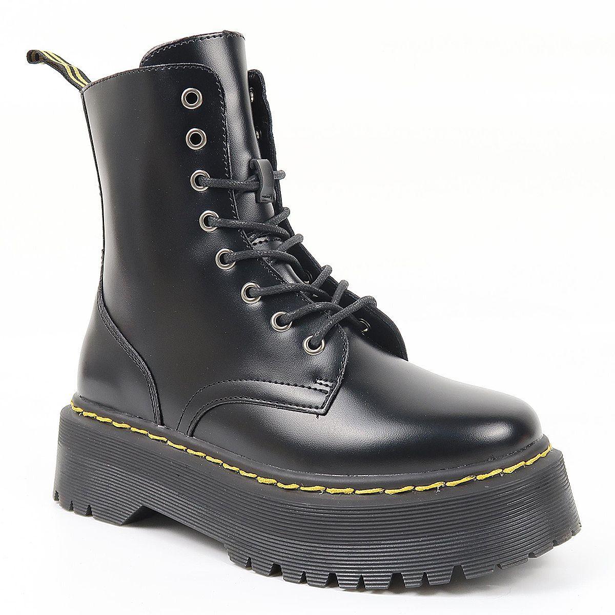 Botines Marten's Plataforma De Hombre E-cuero Negro-2