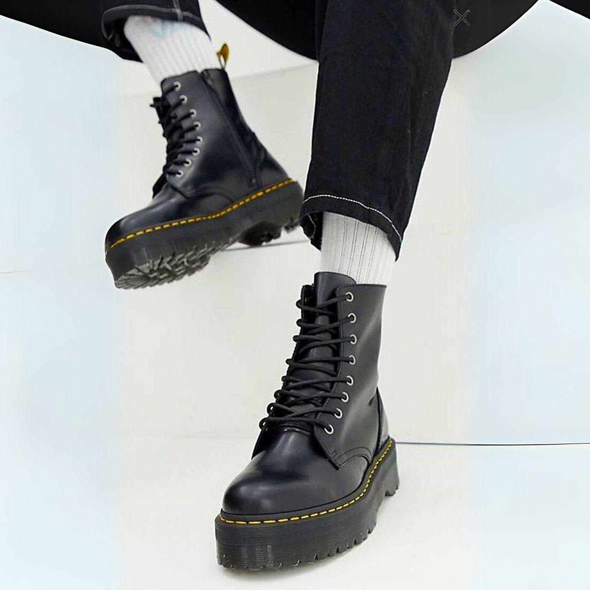 Botines Marten's Plataforma De Hombre E-cuero Negro-5