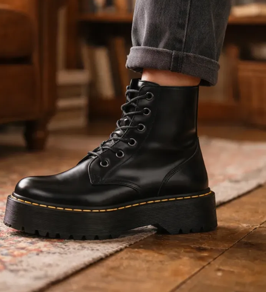Botines Estilo Dr Martens Plataforma Hombre E-cuero Negro-3