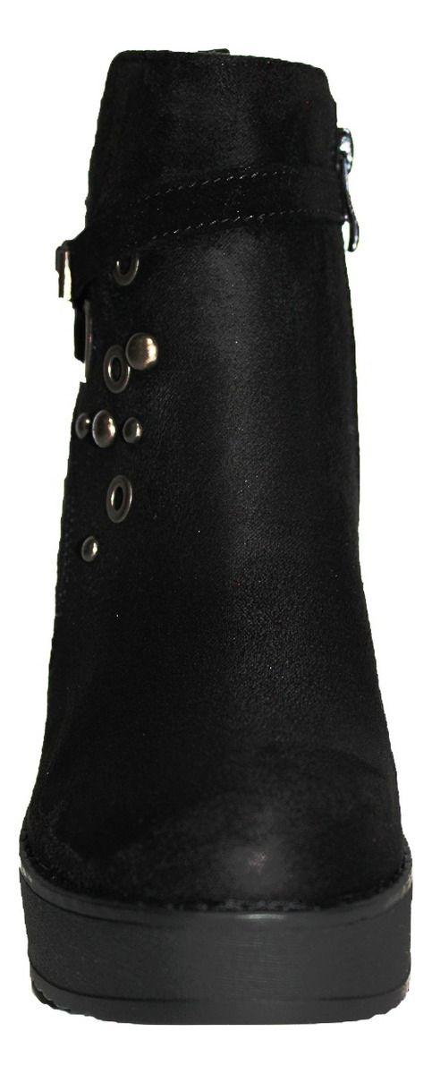 Botín Negra En Gamuza Con Correa, Hebillas, Ojales Y Tachas-4