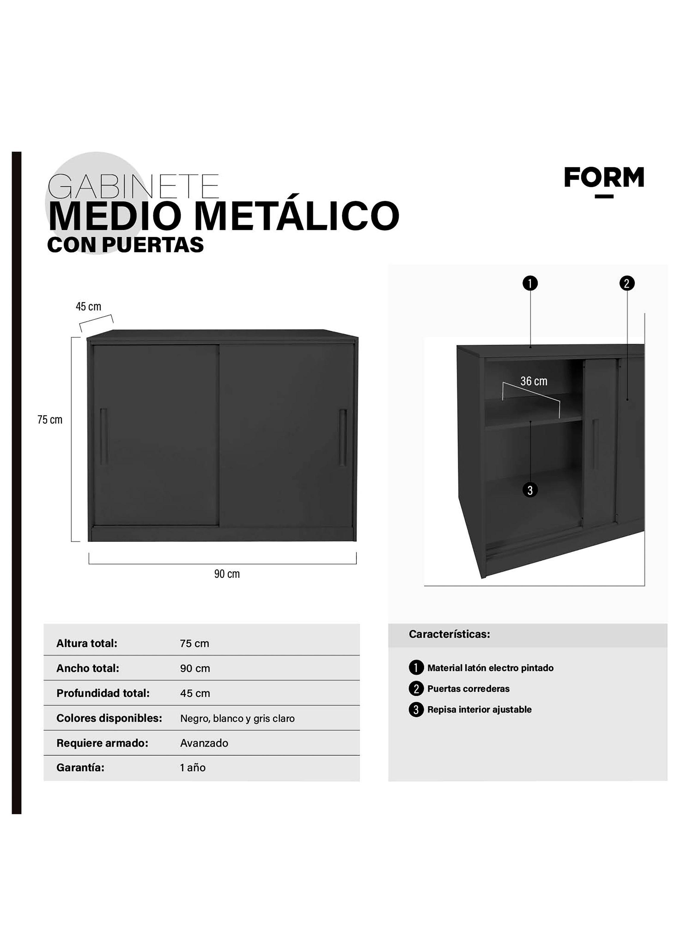 Gabinete Oficina Medio Metálico Con puertas Negro-3