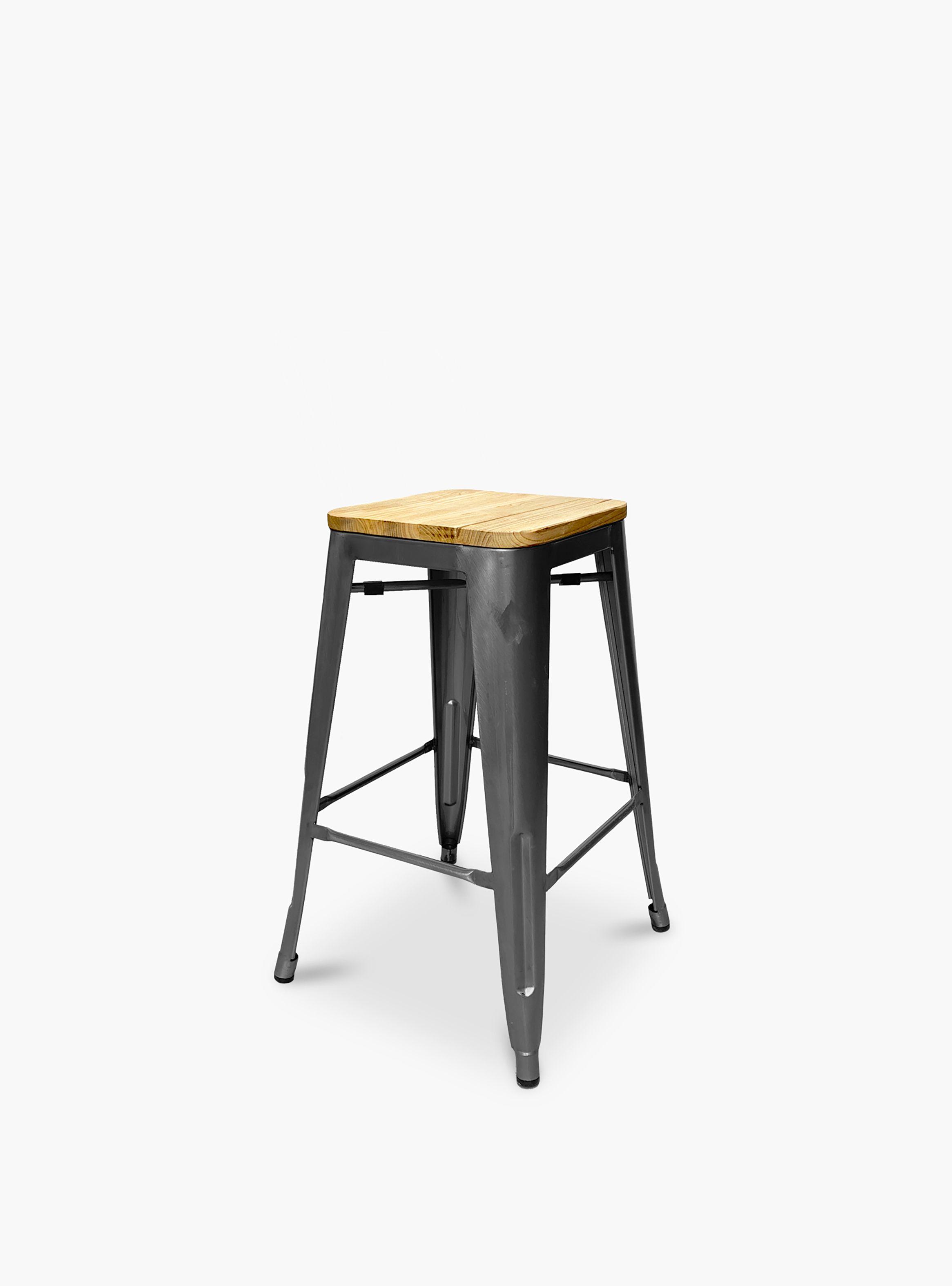 Pack 4 Tolix Taburetes 66 Madera Plata-2