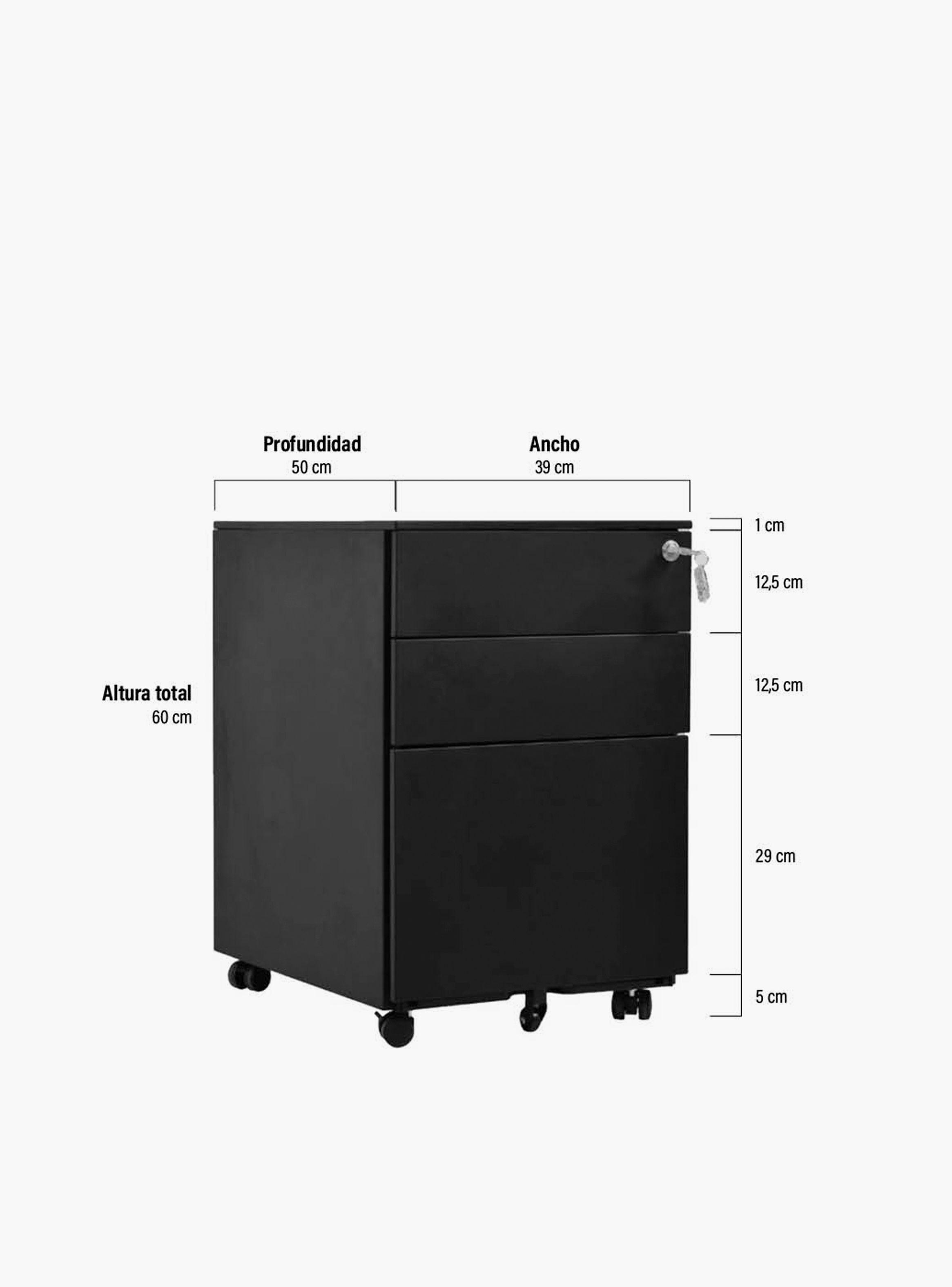 Cajonera Metálica Móvil 39x50x60 cm Negro-3