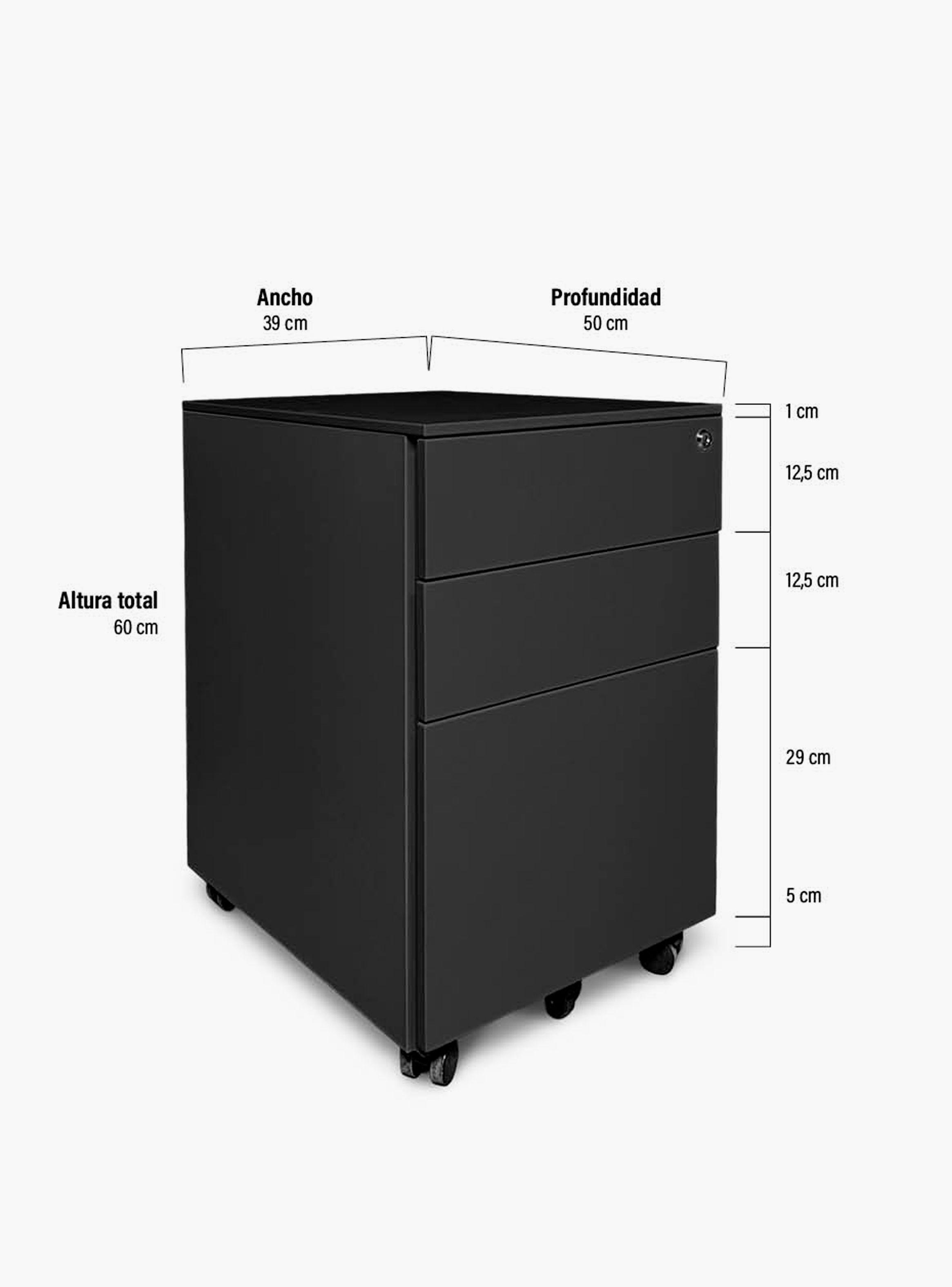 Cajonera Metálica Móvil 39x50x60 cm Negro-4
