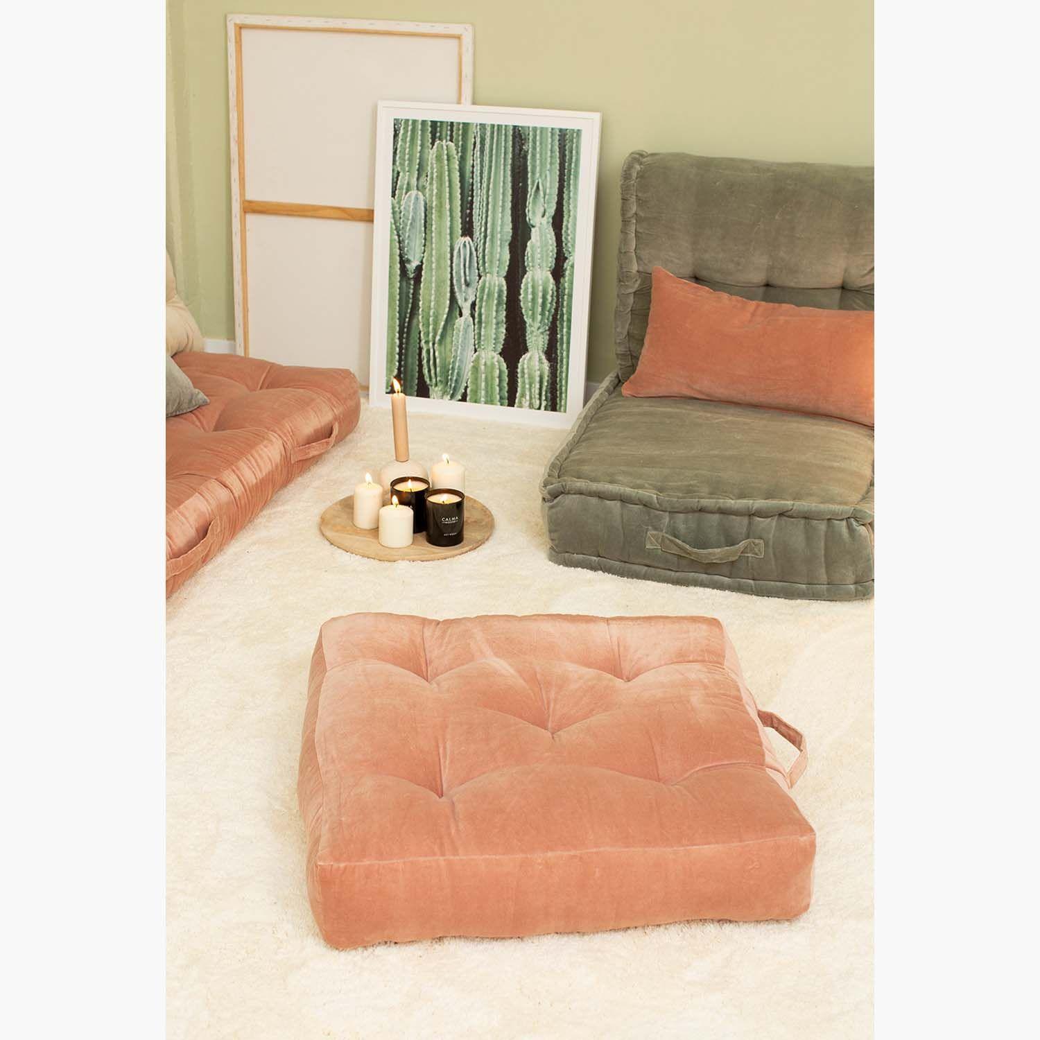 Cojin de suelo Velur 60x60x13 Rosa envejecido-1