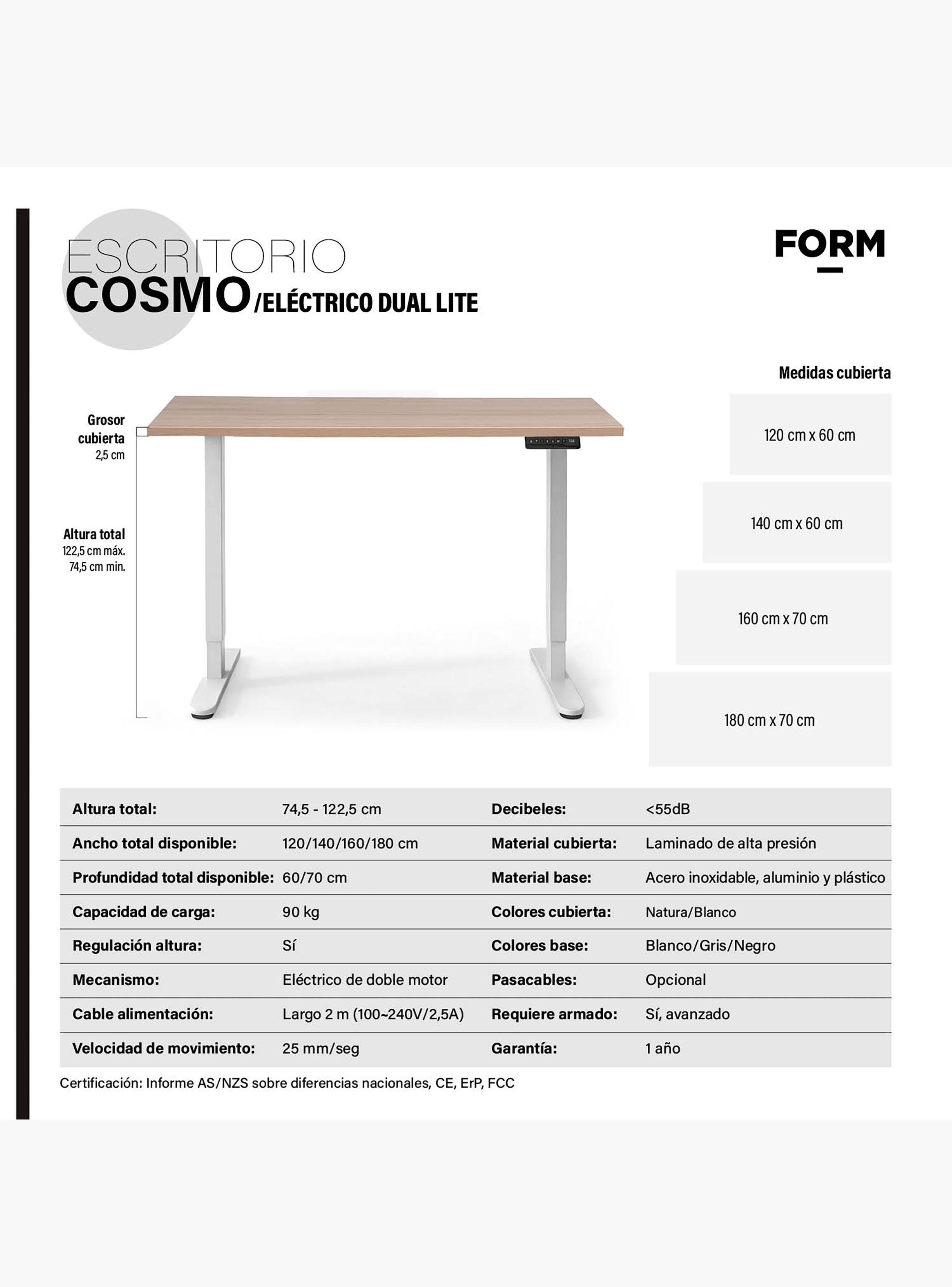 Escritorio Cosmo 120x60 Eléctrico Dual Lite Blanco/Blanco-3