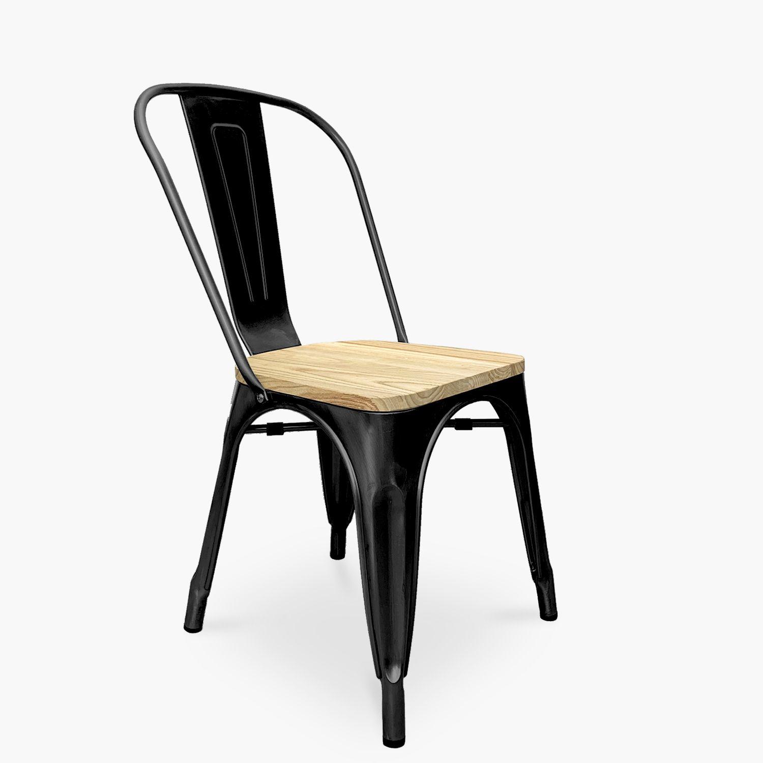Pack 4 Sillas Tolix Asiento Madera Negro-2