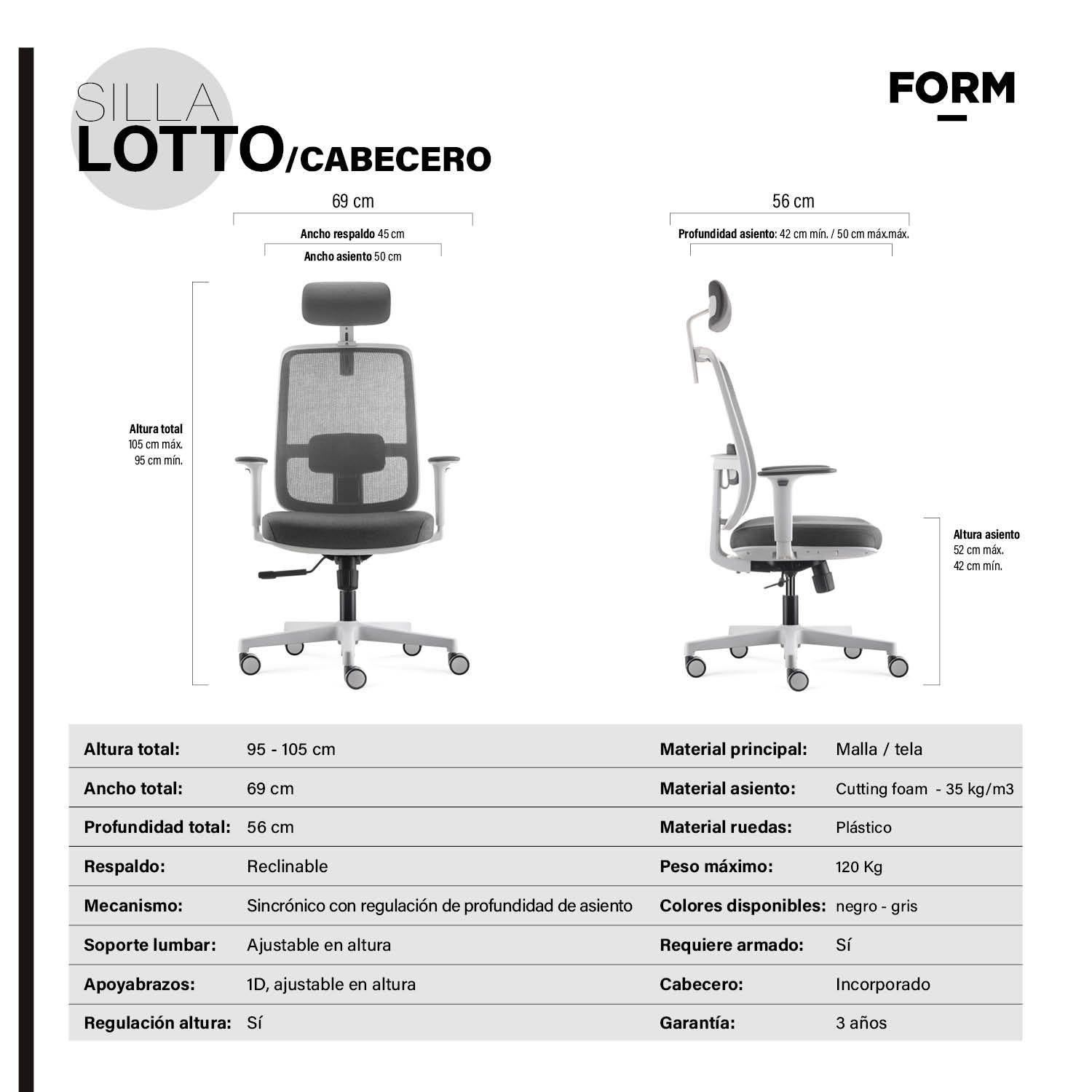 Silla Oficina Lotto c/cabecero Gris Claro-6