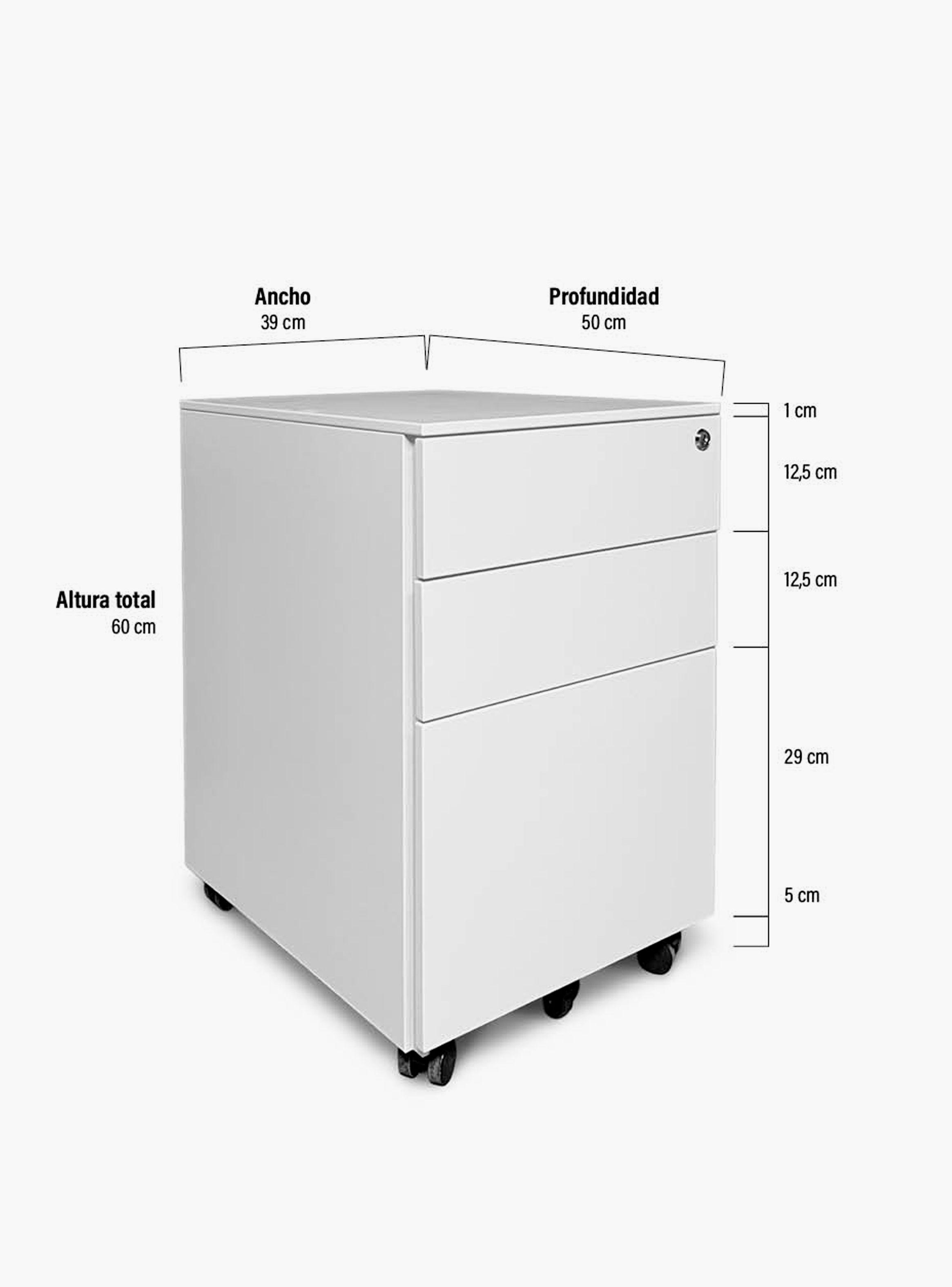 Cajonera Metálica Móvil 39x50x60 cm Blanco-4