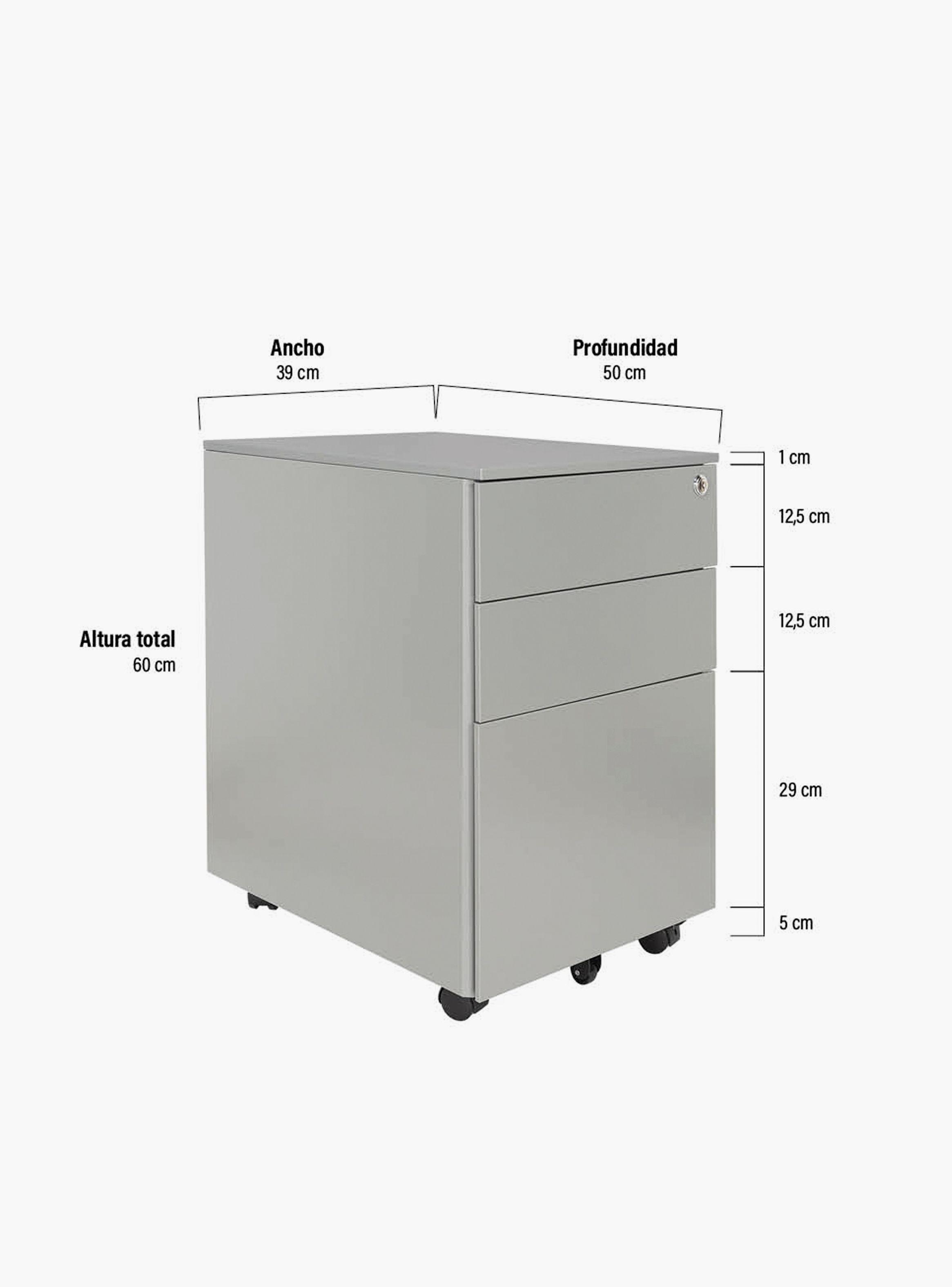 Cajonera Metálica Móvil 39x50x60 cm Gris Claro-3
