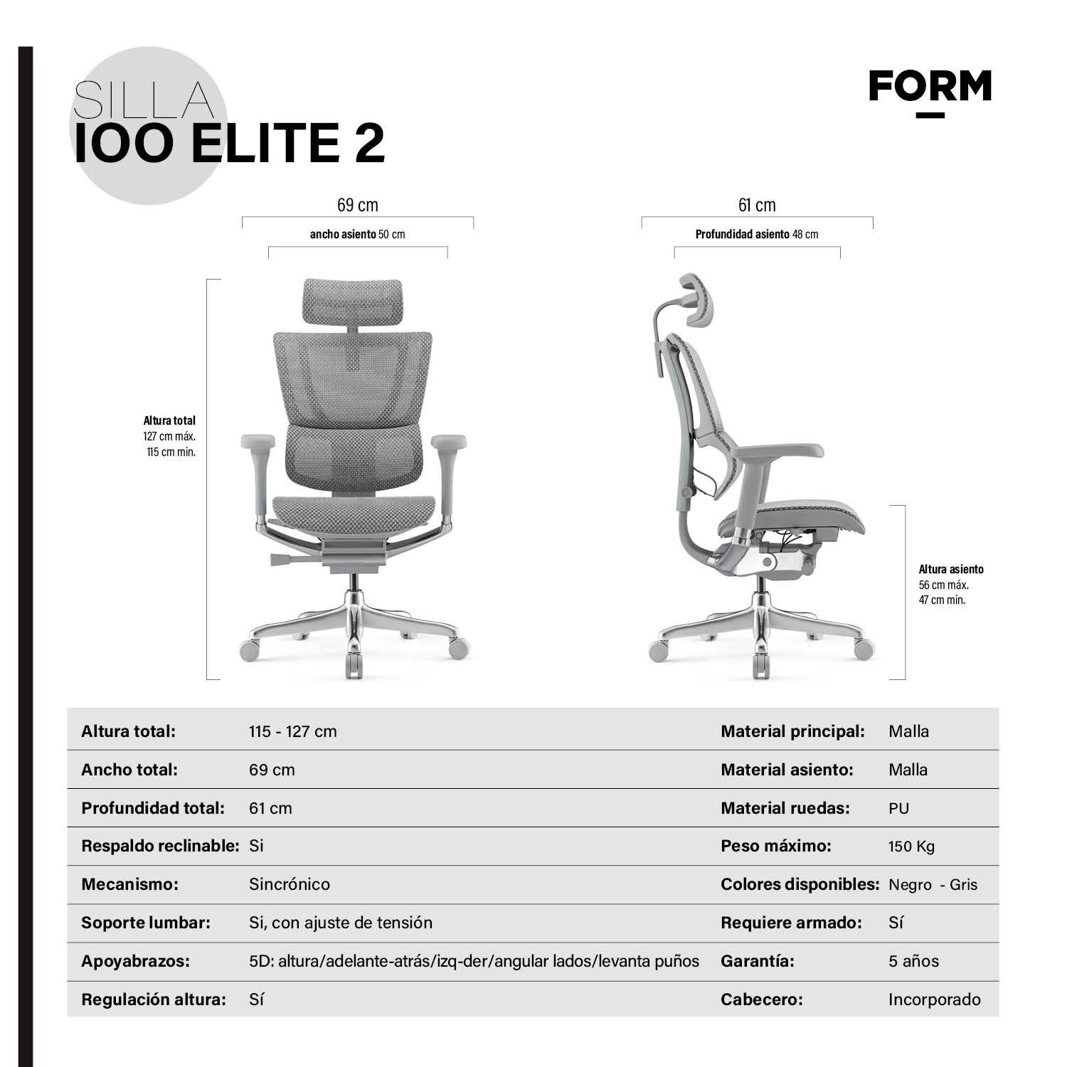 Silla IOO Elite 2 Gris Claro-6