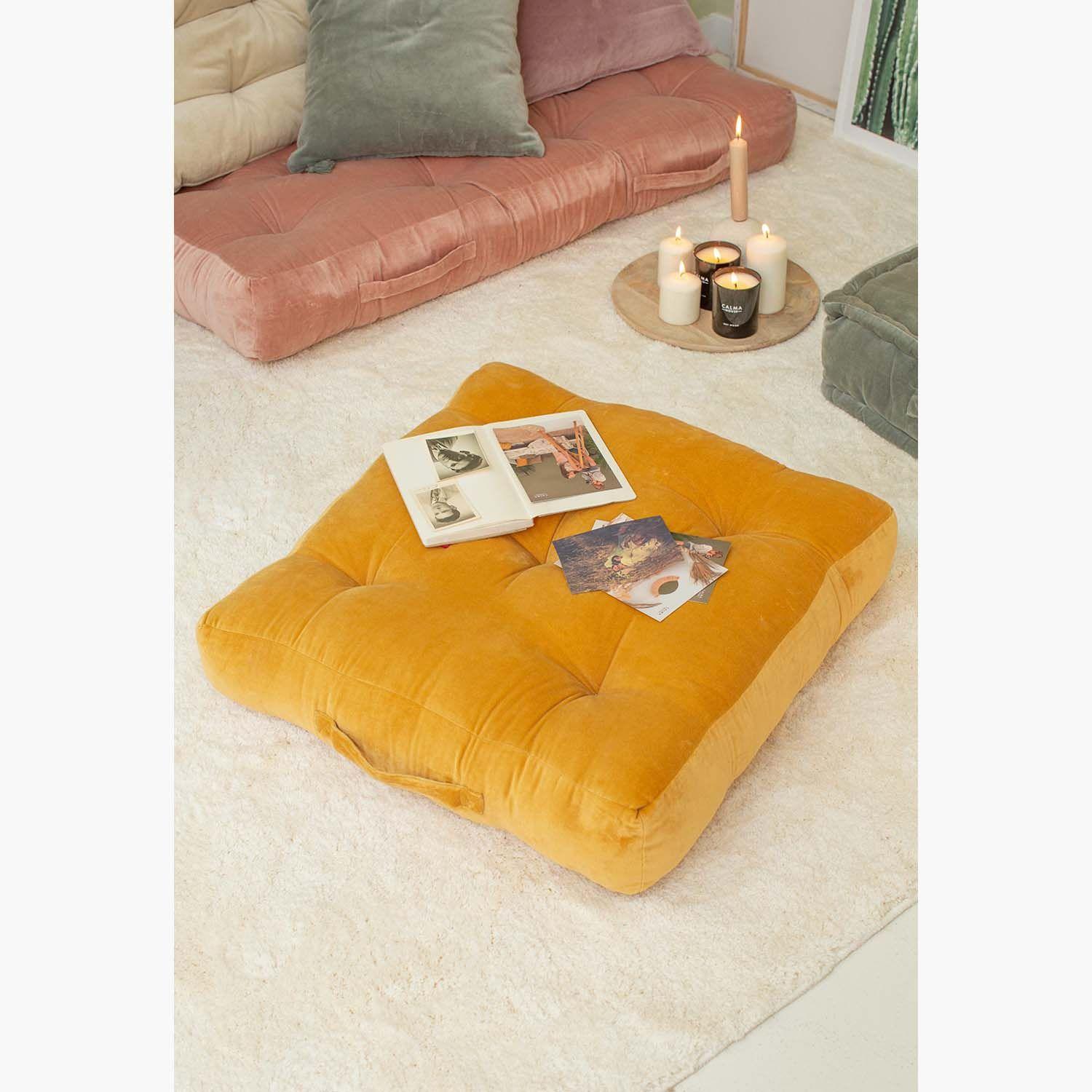 Cojin de suelo Velur 60x60x13 Mostaza-1
