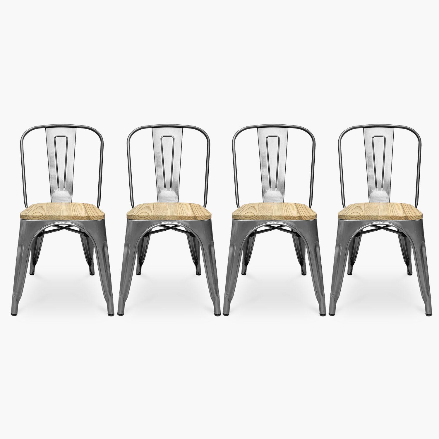 Pack 4 Sillas Tolix Asiento Madera Metal-0