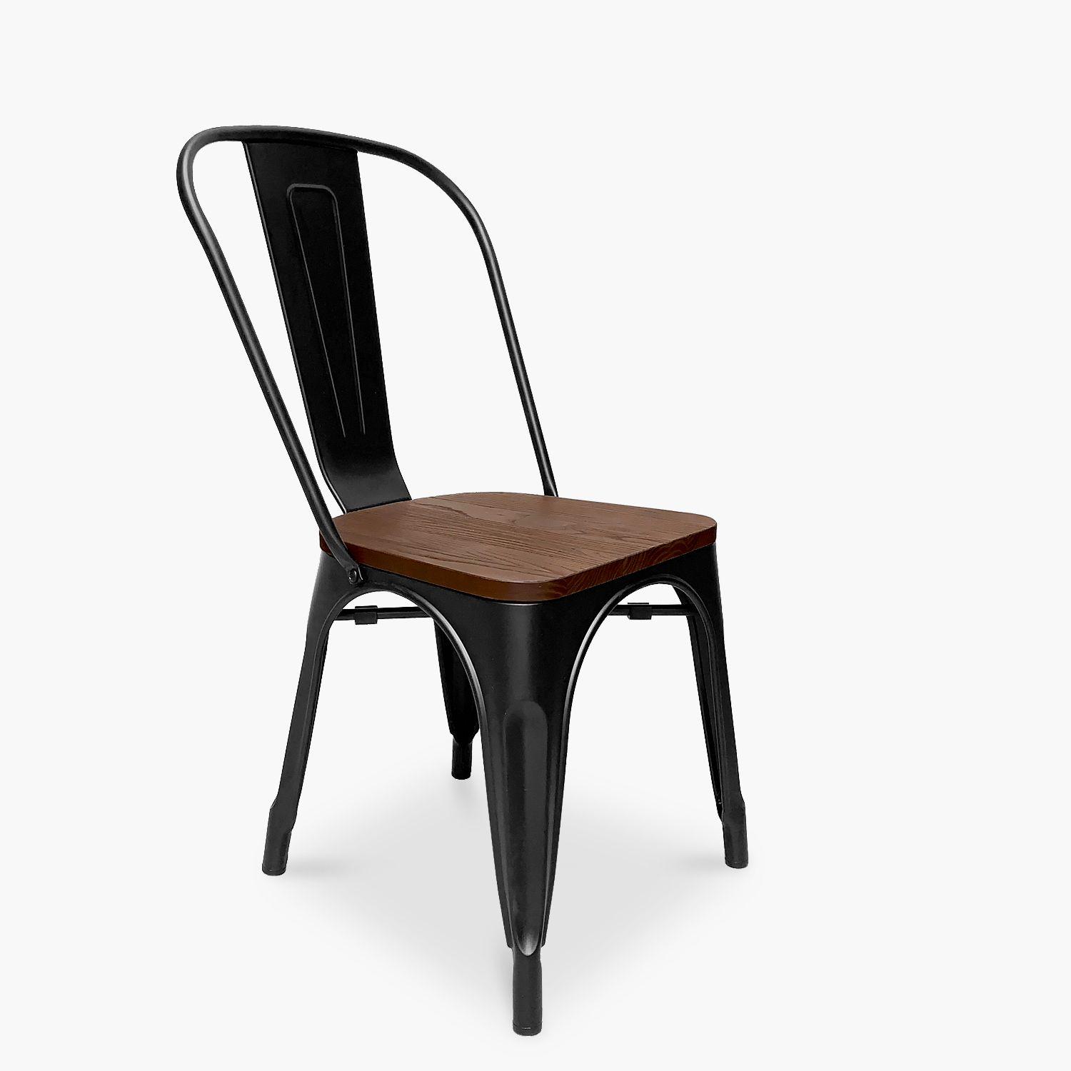 Pack 4 Sillas Tolix Asiento Madera Chocolate-2