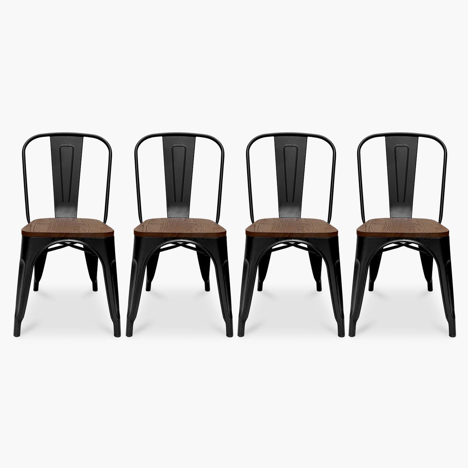 Pack 4 Sillas Tolix Asiento Madera Chocolate-0