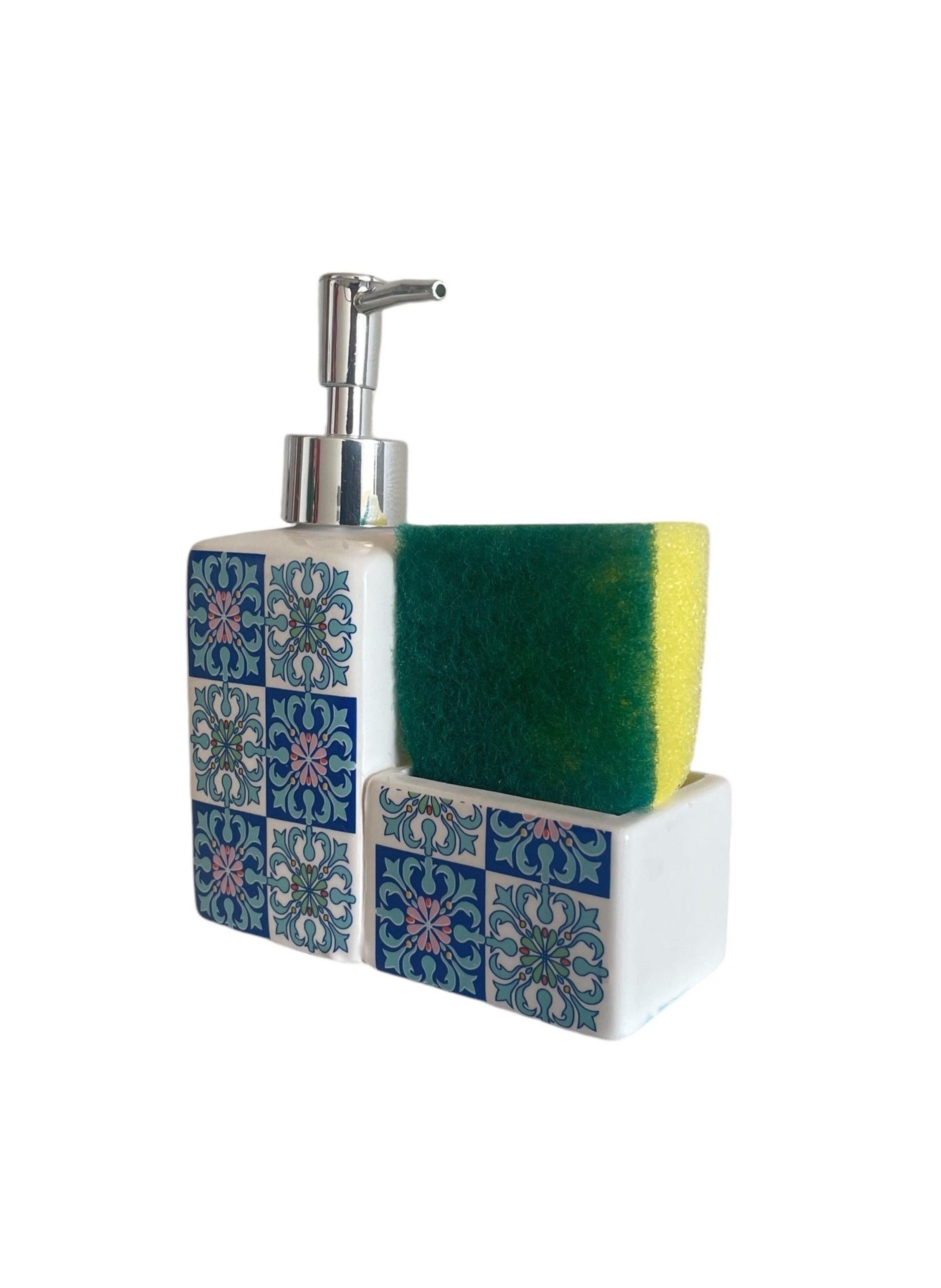 Dispensador Lavaloza Ceramica con Porta Esponja Jabón Liquido Cocina-2