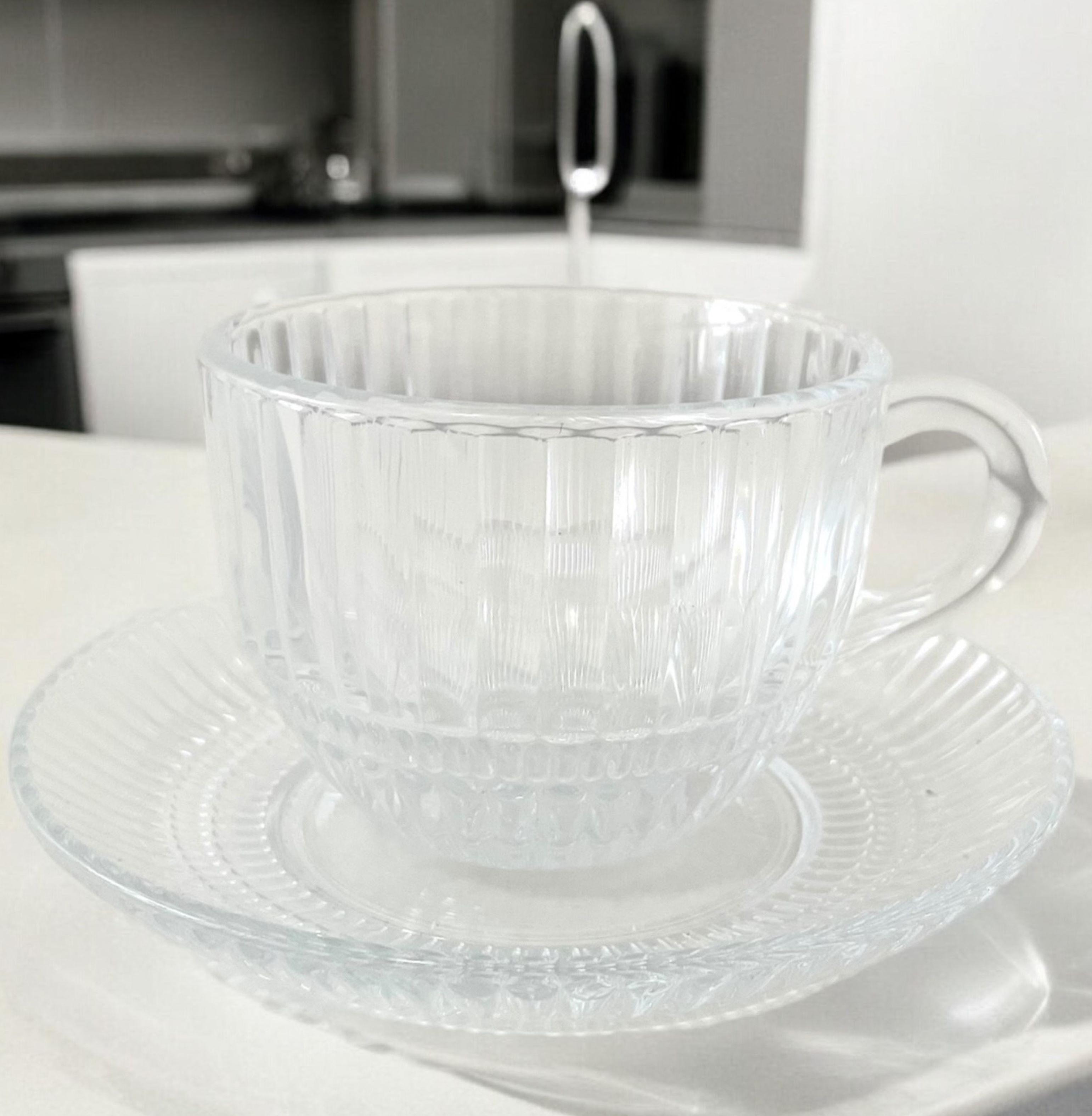 Juego De Tazas con Platillos De Vidrio Set 6 Pocillos Cafe Te 240 cc-2