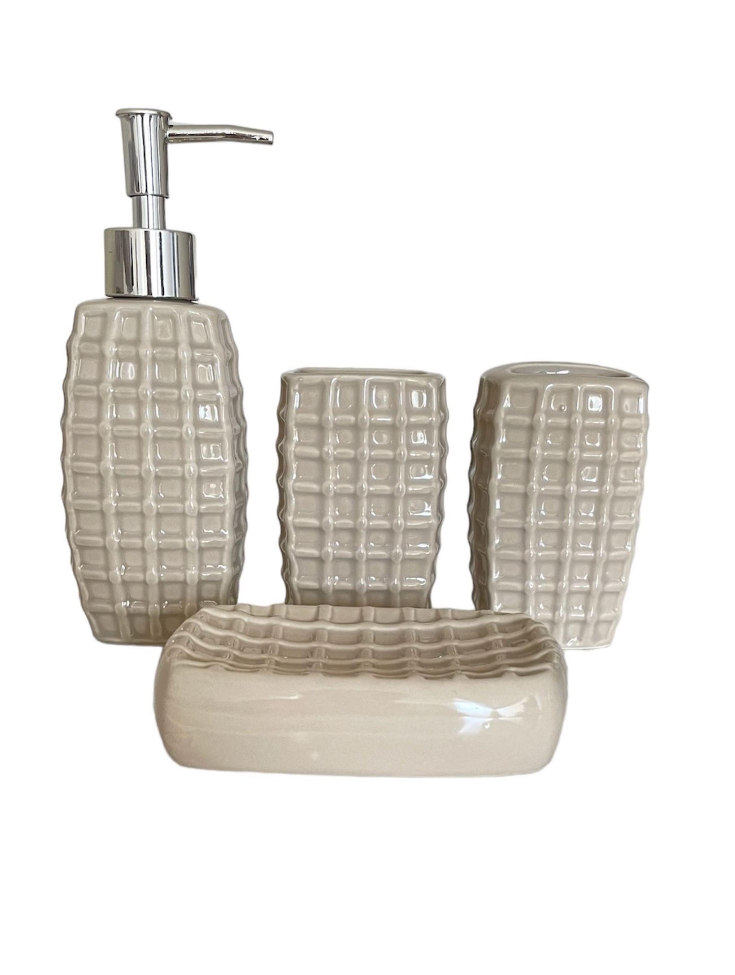 Dispensador De Jabon Set De Baño Ceramica 4 Piezas -0