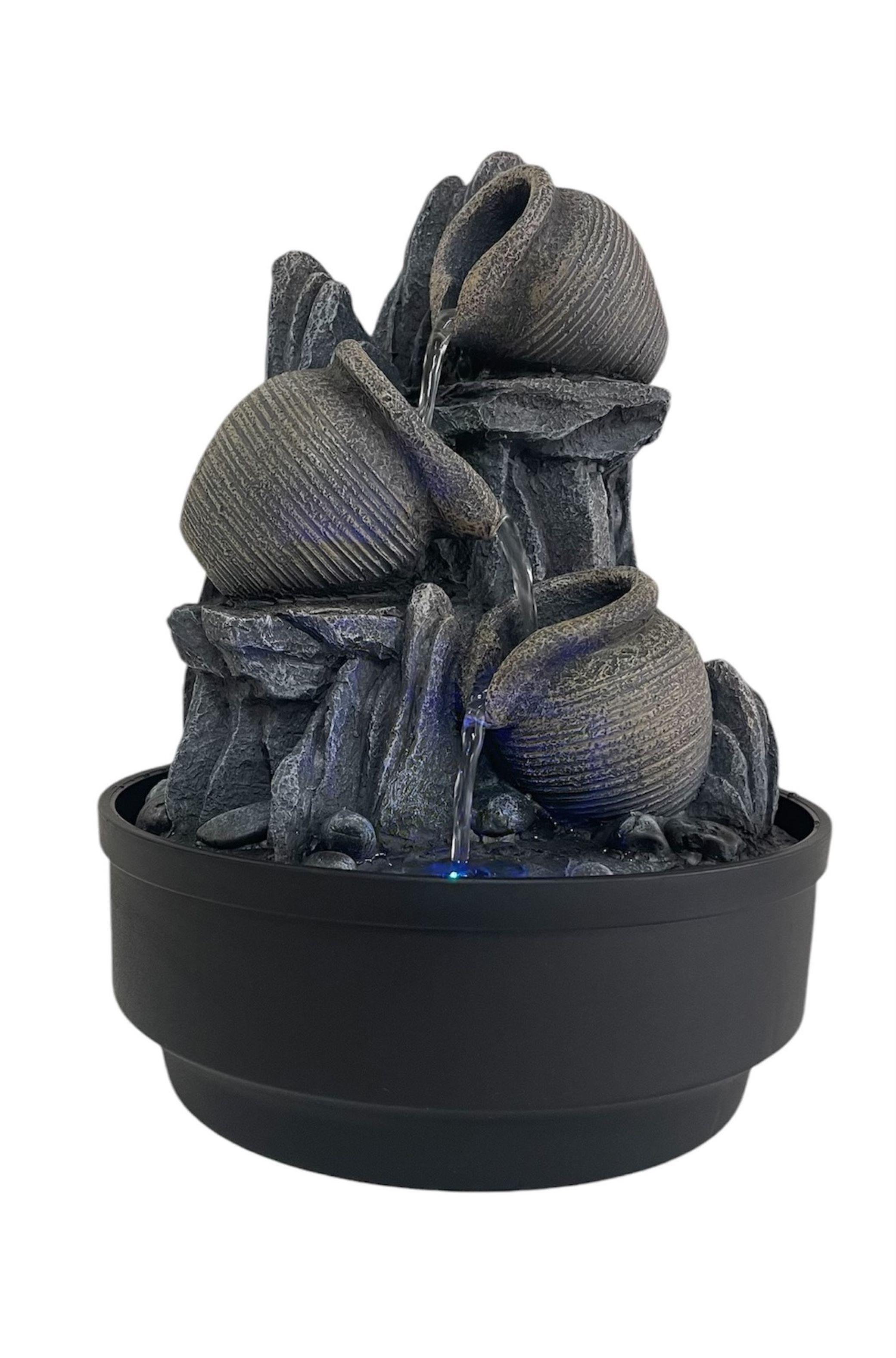 Pileta Cascada De Agua Con Luz Decorativa Vasijas Cantaros 30 cms-0