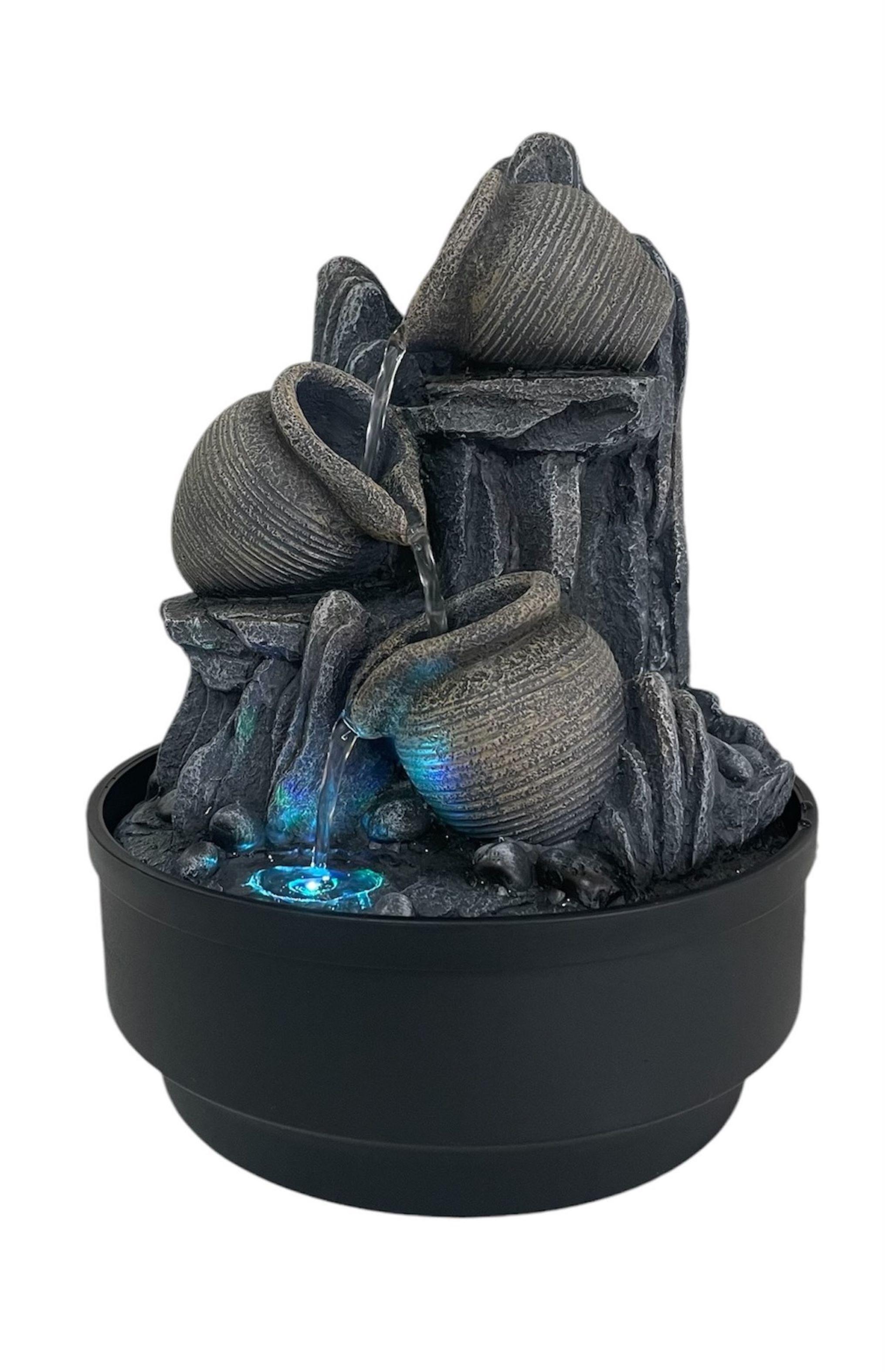 Pileta Cascada De Agua Con Luz Decorativa Vasijas Cantaros 30 cms-1