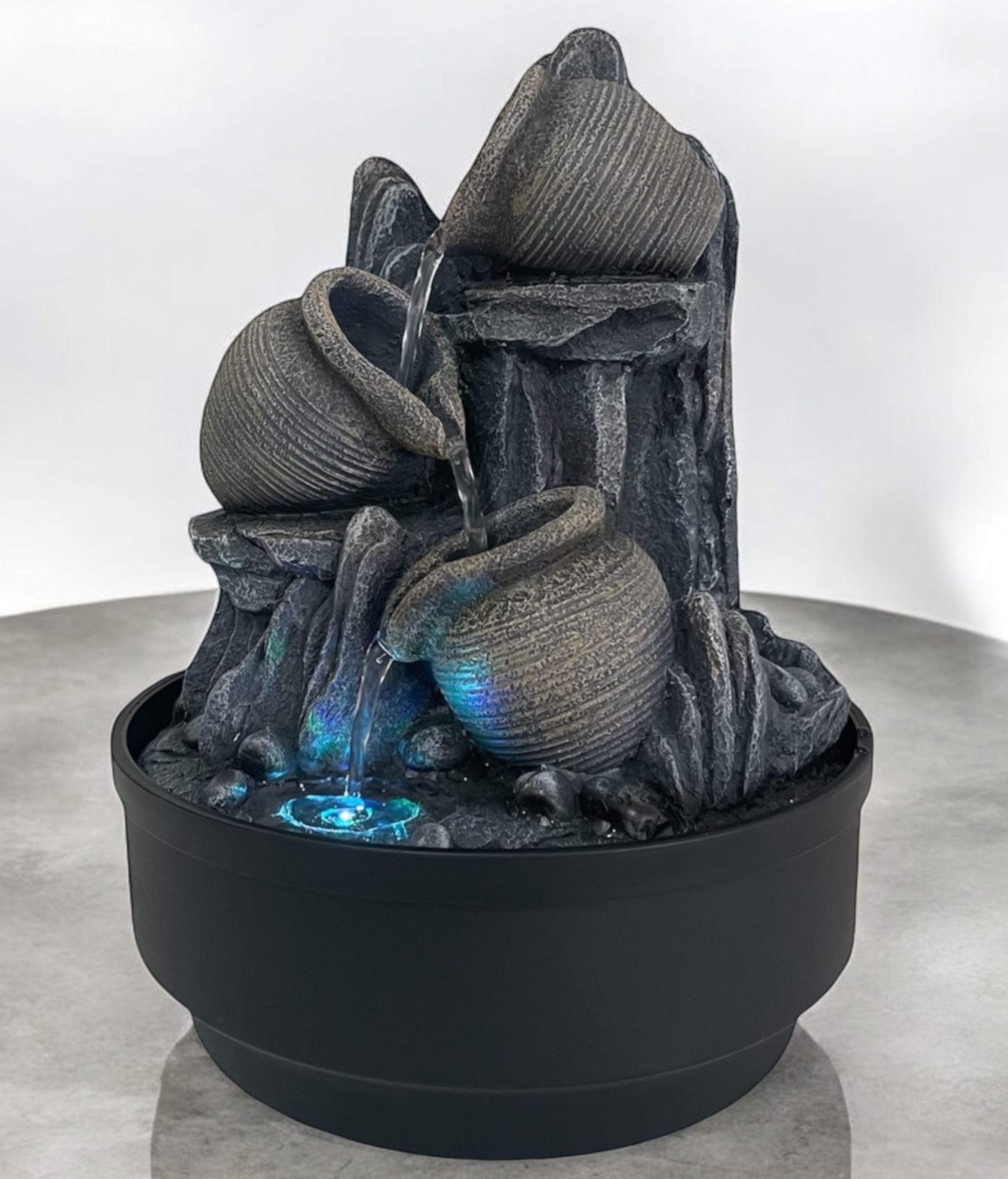 Pileta Cascada De Agua Con Luz Decorativa Vasijas Cantaros 30 cms-2