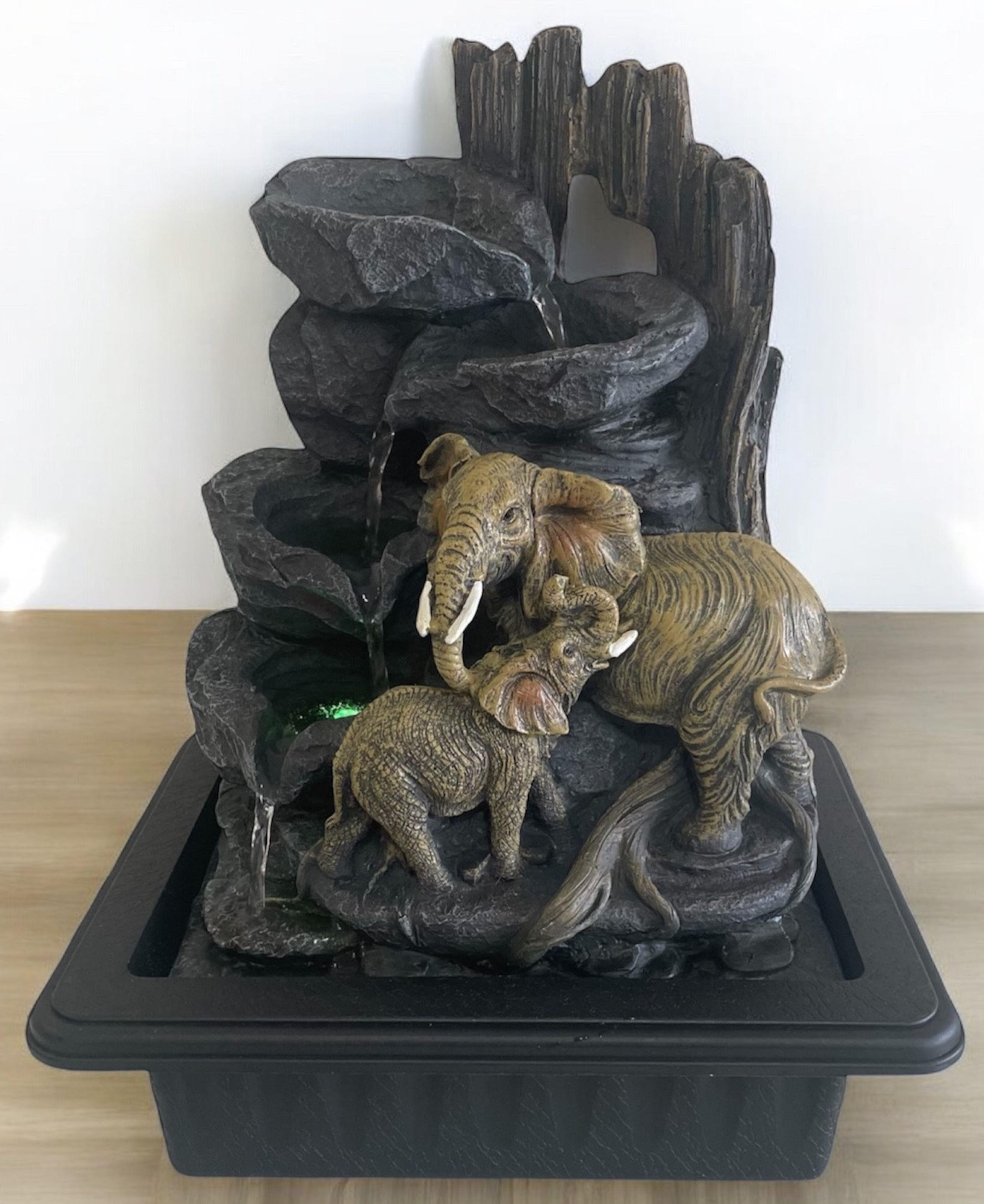 Cascada Fuente De Agua Elefantes Con Luz Decorativa 40 cms-3