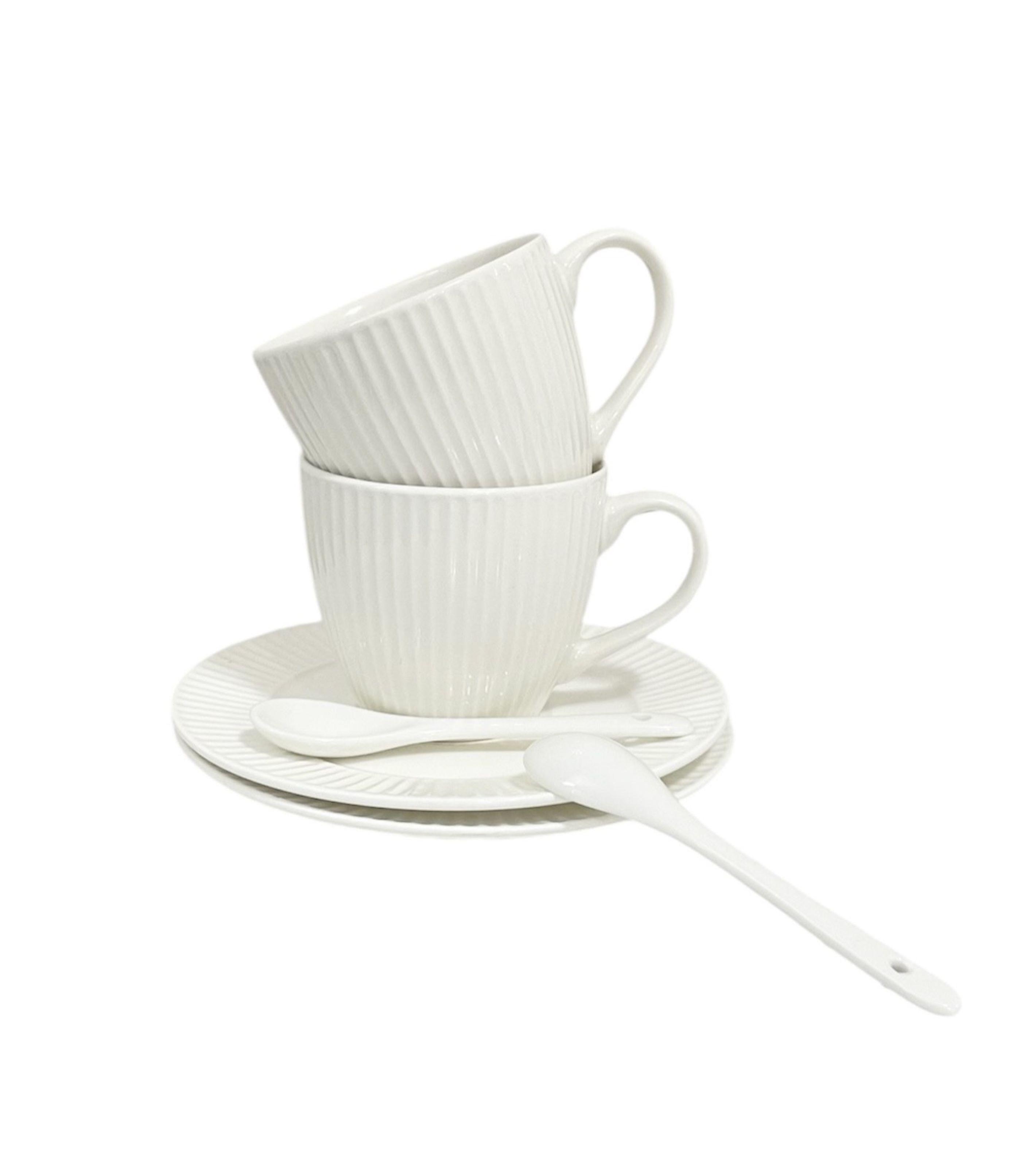 Pack 2 Tazas Con Plato Ceramica Cafe Te Set Blanco 250 ml-0