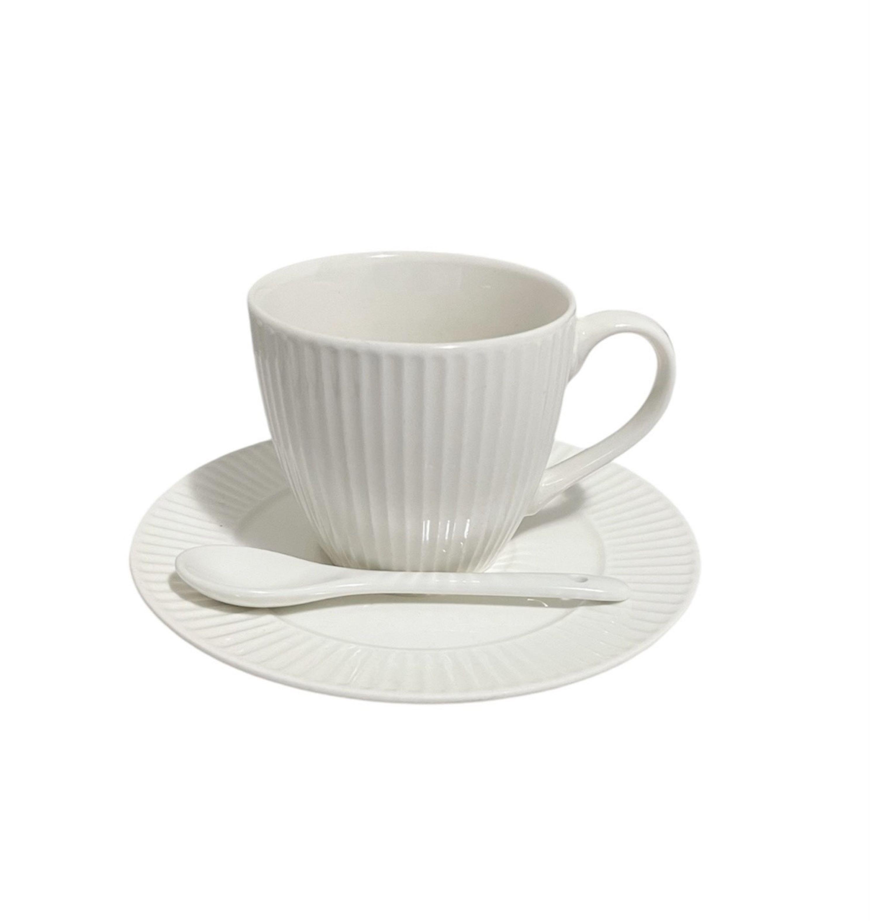 Pack 2 Tazas Con Plato Ceramica Cafe Te Set Blanco 250 ml-1