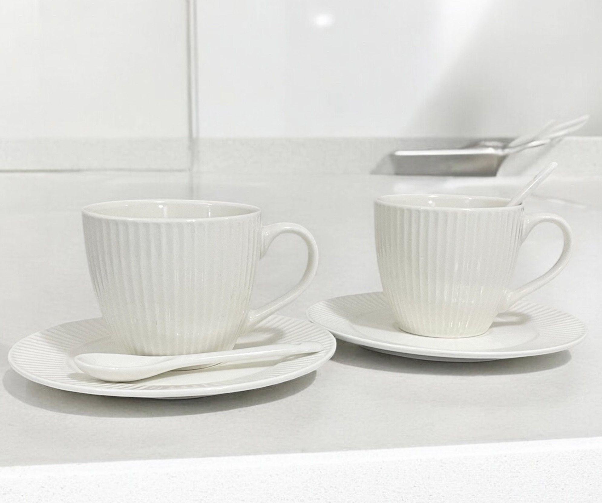 Pack 2 Tazas Con Plato Ceramica Cafe Te Set Blanco 250 ml-2